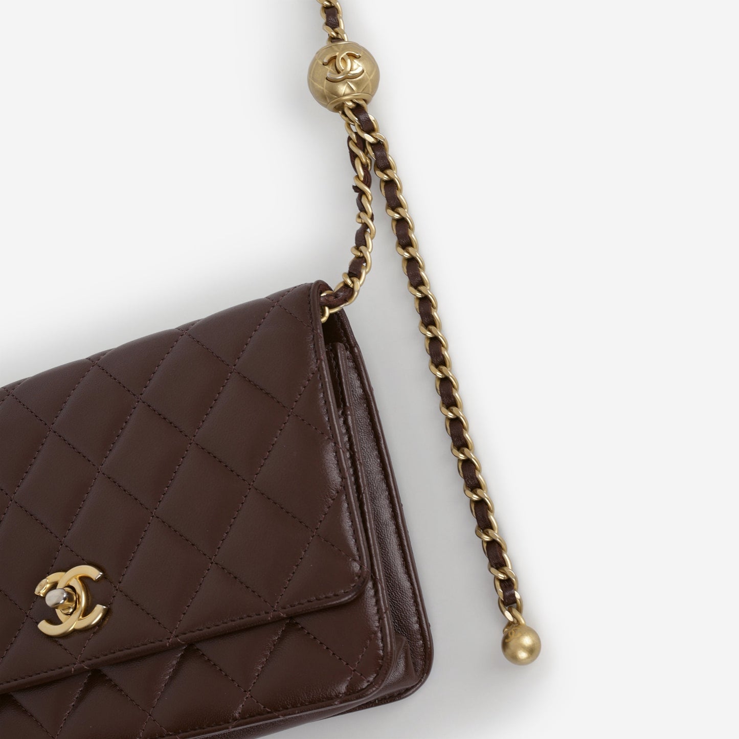 Chanel Pearl Crush Wallet On Chain - Brown Lambskin | Gold Hardware