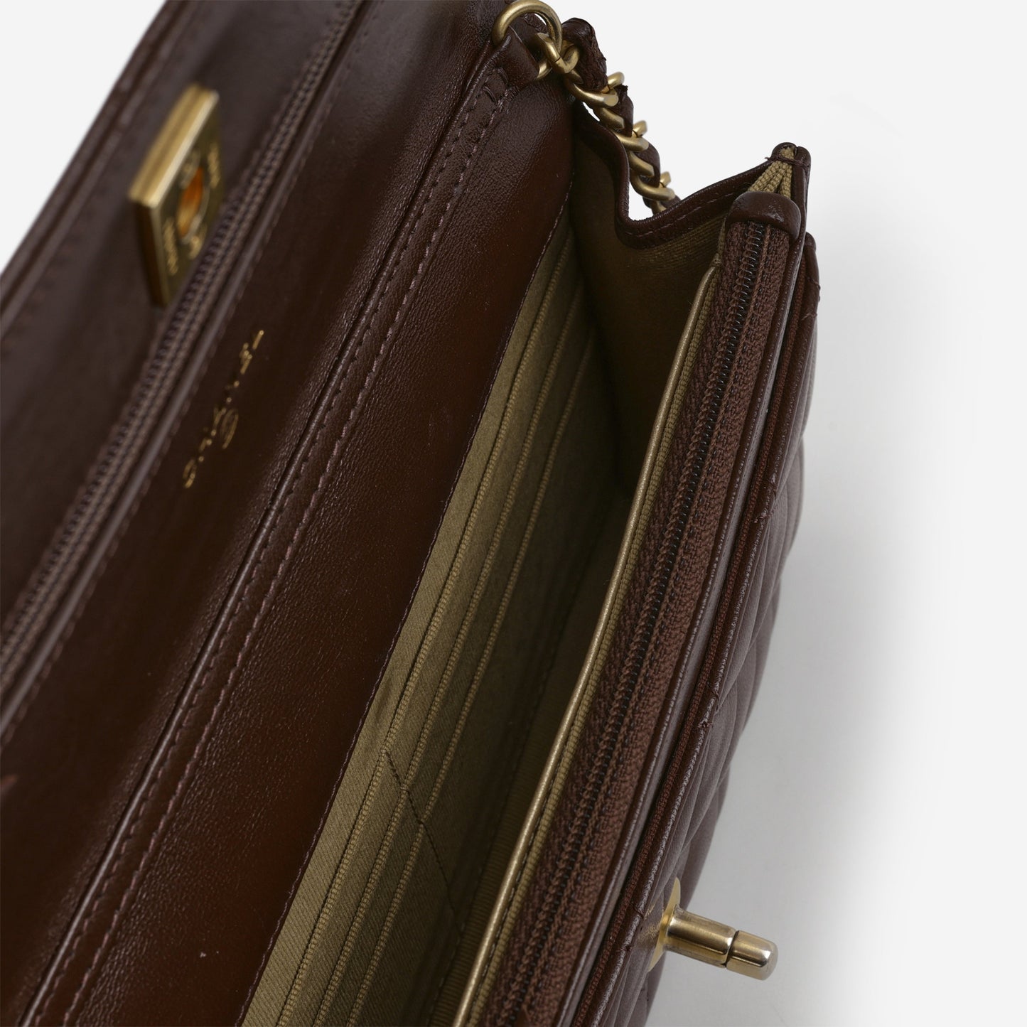 Chanel Pearl Crush Wallet On Chain - Brown Lambskin | Gold Hardware