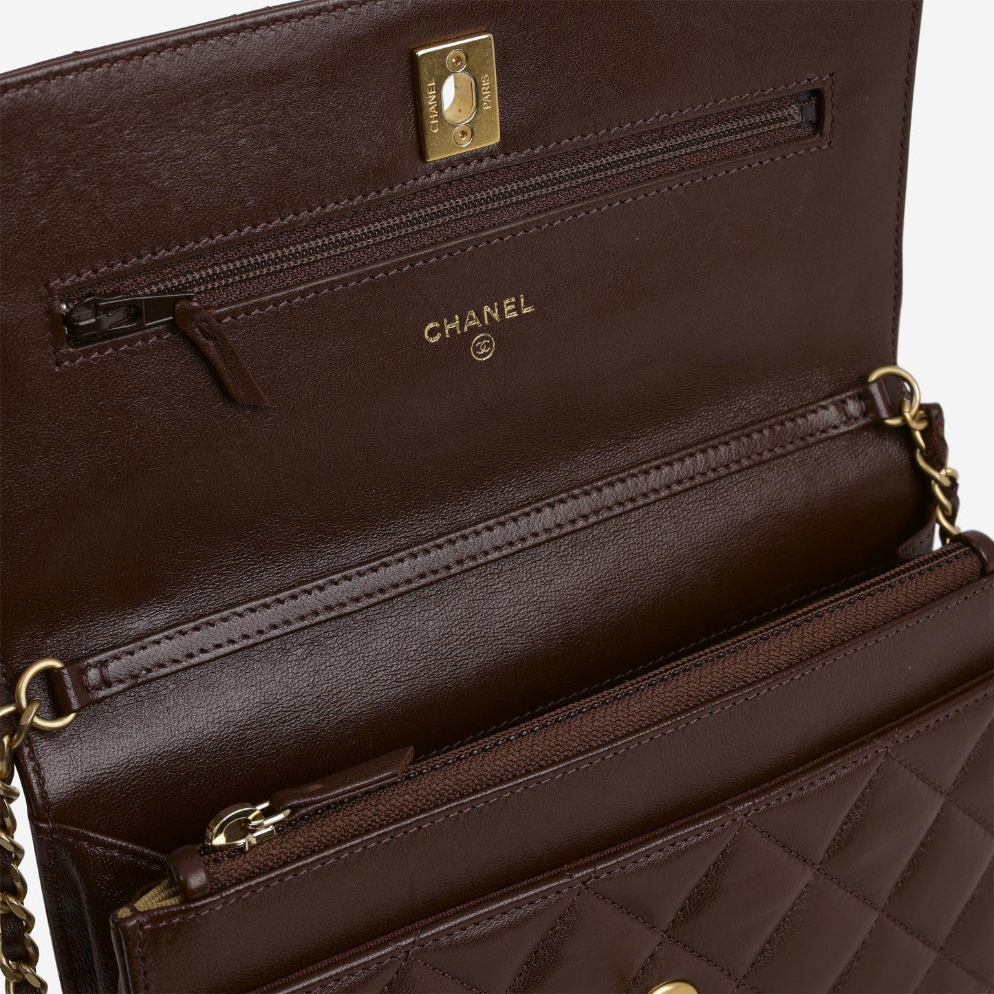 Chanel Pearl Crush Wallet On Chain - Brown Lambskin | Gold Hardware