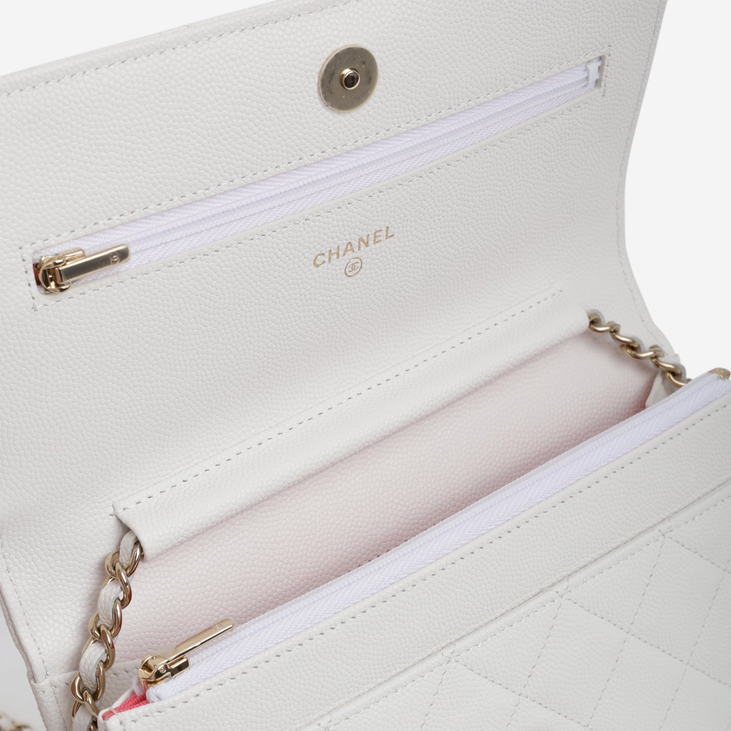 Chanel Wallet On Chain - White Caviar | Champagne Gold Hardware
