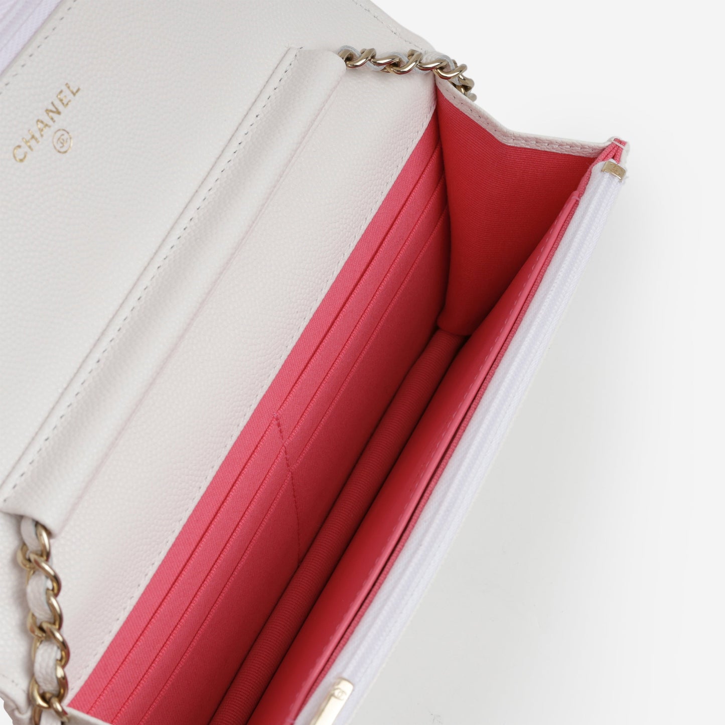 Chanel Wallet On Chain - White Caviar | Champagne Gold Hardware