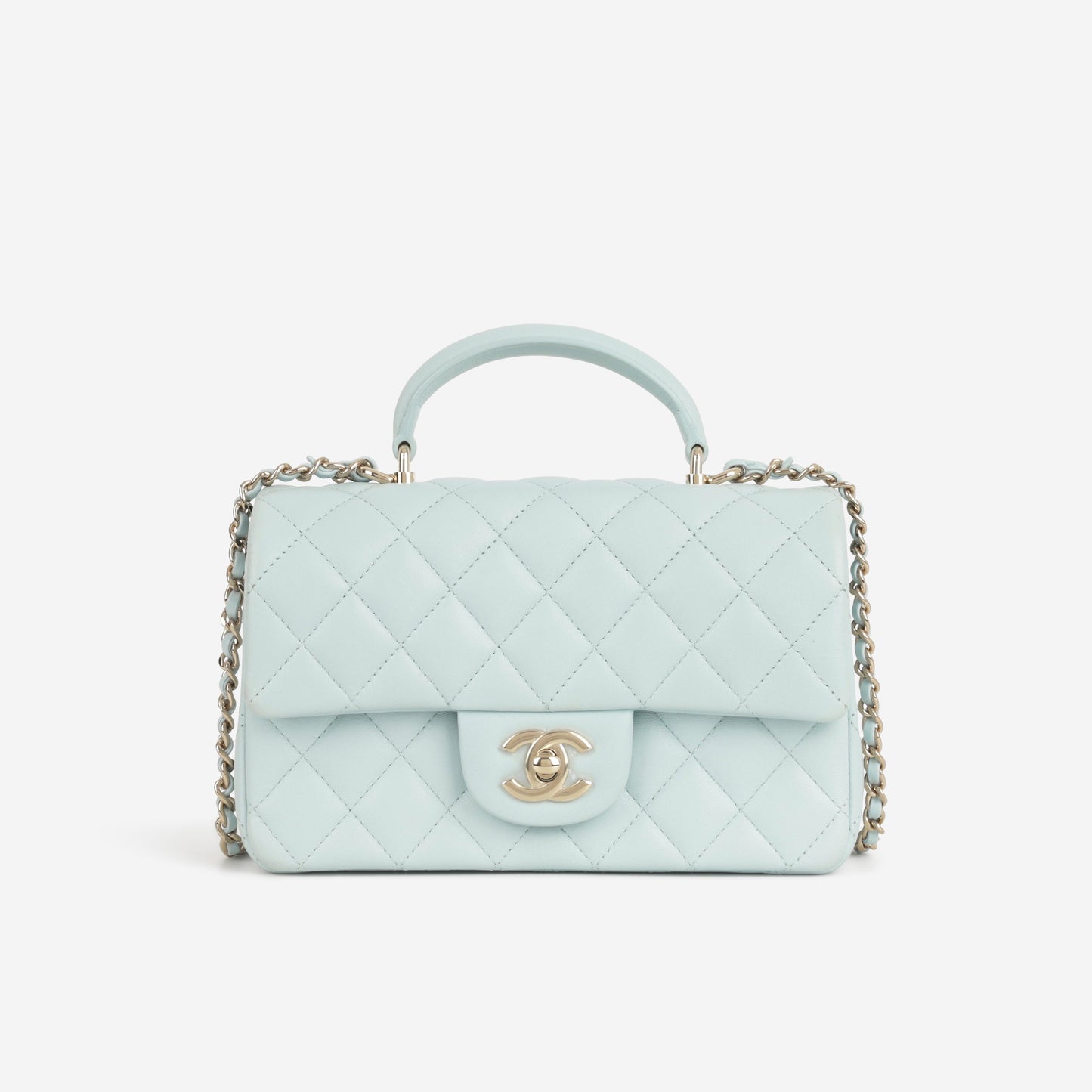 Chanel Mini Rectangular Top Handle - Blue Lambskin | Champagne Gold Hardware