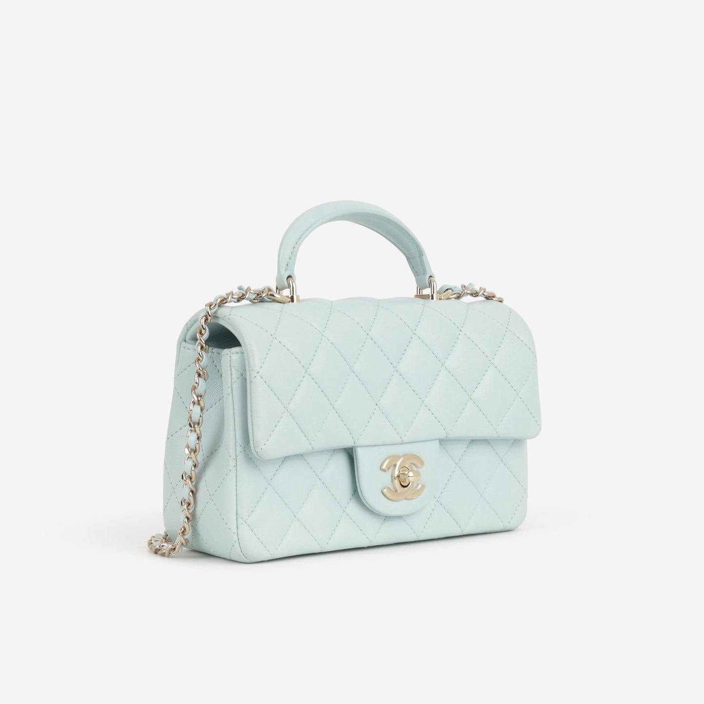 Chanel Mini Rectangular Top Handle - Blue Lambskin | Champagne Gold Hardware