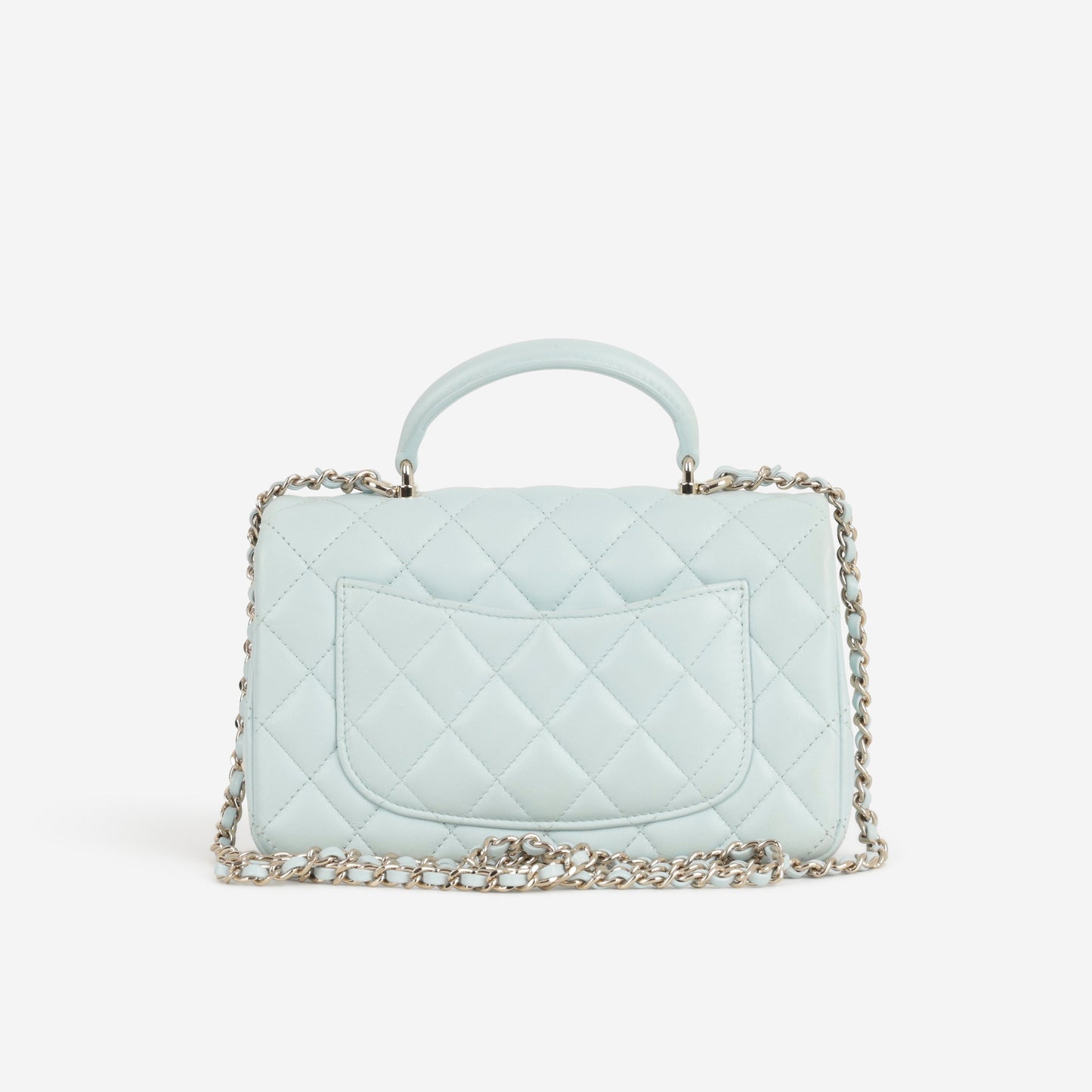 Chanel Mini Rectangular Top Handle - Blue Lambskin | Champagne Gold Hardware