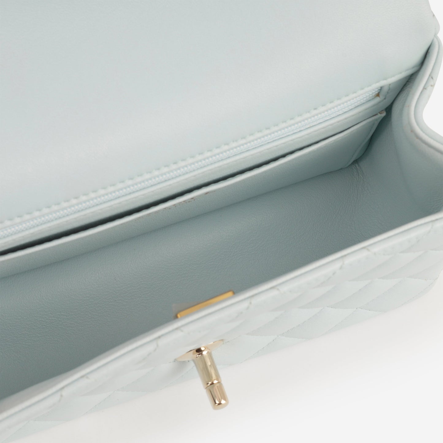 Chanel Mini Rectangular Top Handle - Blue Lambskin | Champagne Gold Hardware