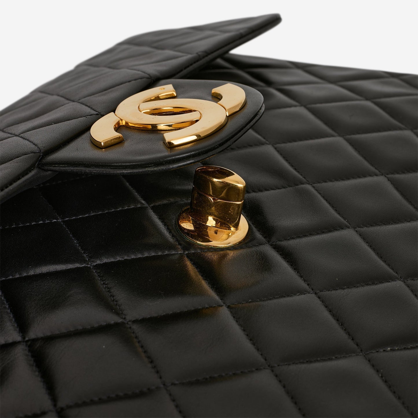 Chanel Vintage XL Single Flap - Black Lambskin | Gold Hardware