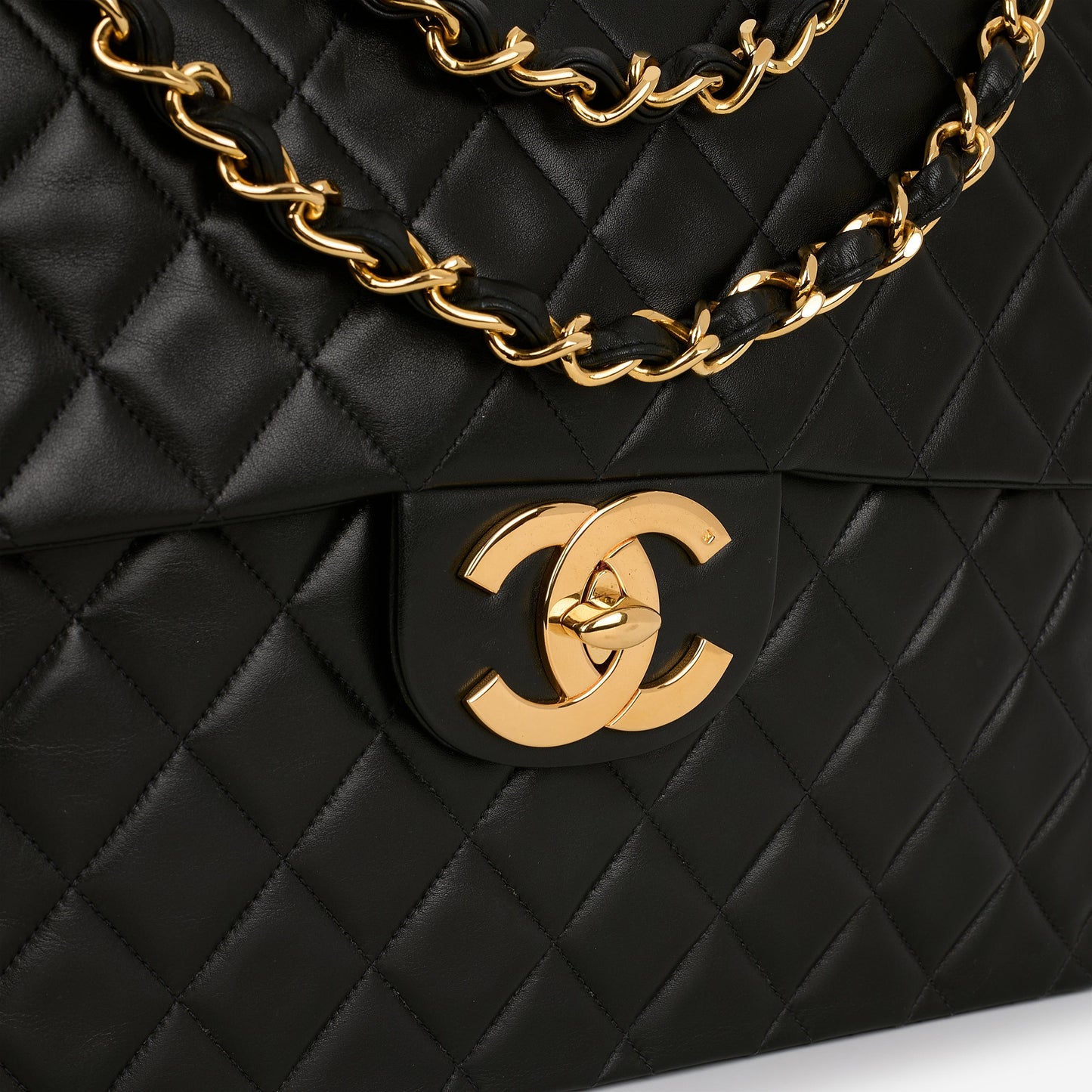 Chanel Vintage XL Single Flap - Black Lambskin | Gold Hardware