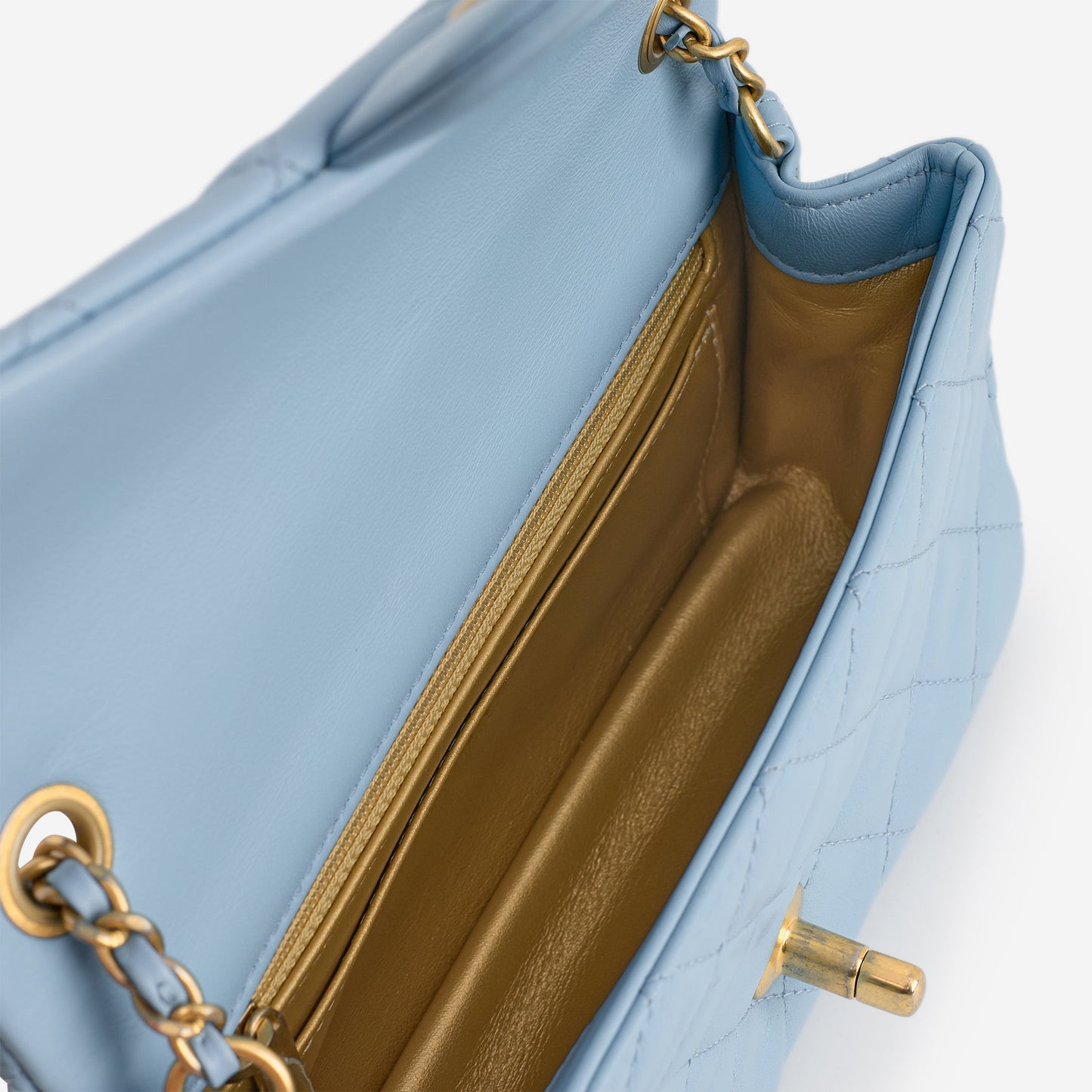 Chanel Mini Rectangular Pearl Crush - Blue Lambskin | Aged Gold Hardware