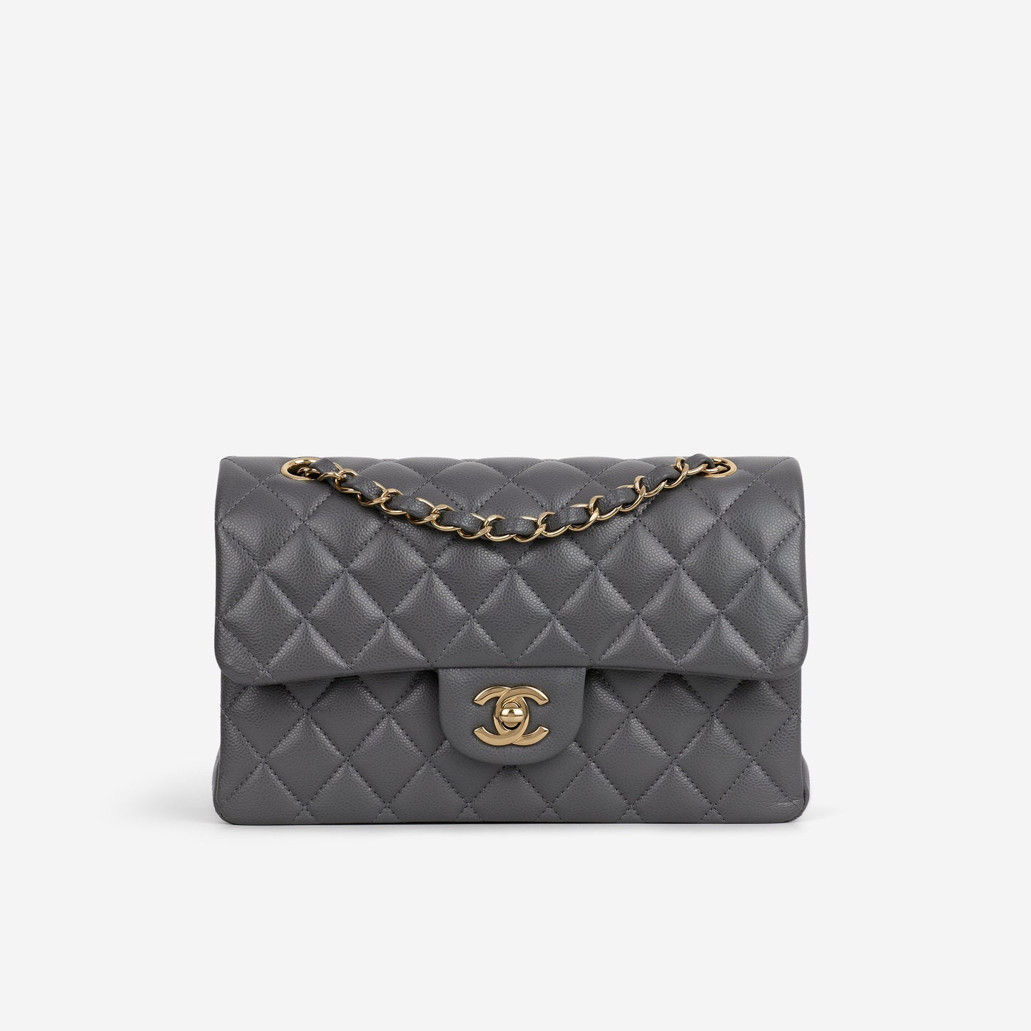 Chanel Small Classic Flap - Dark Grey Caviar | Champagne Gold Hardware