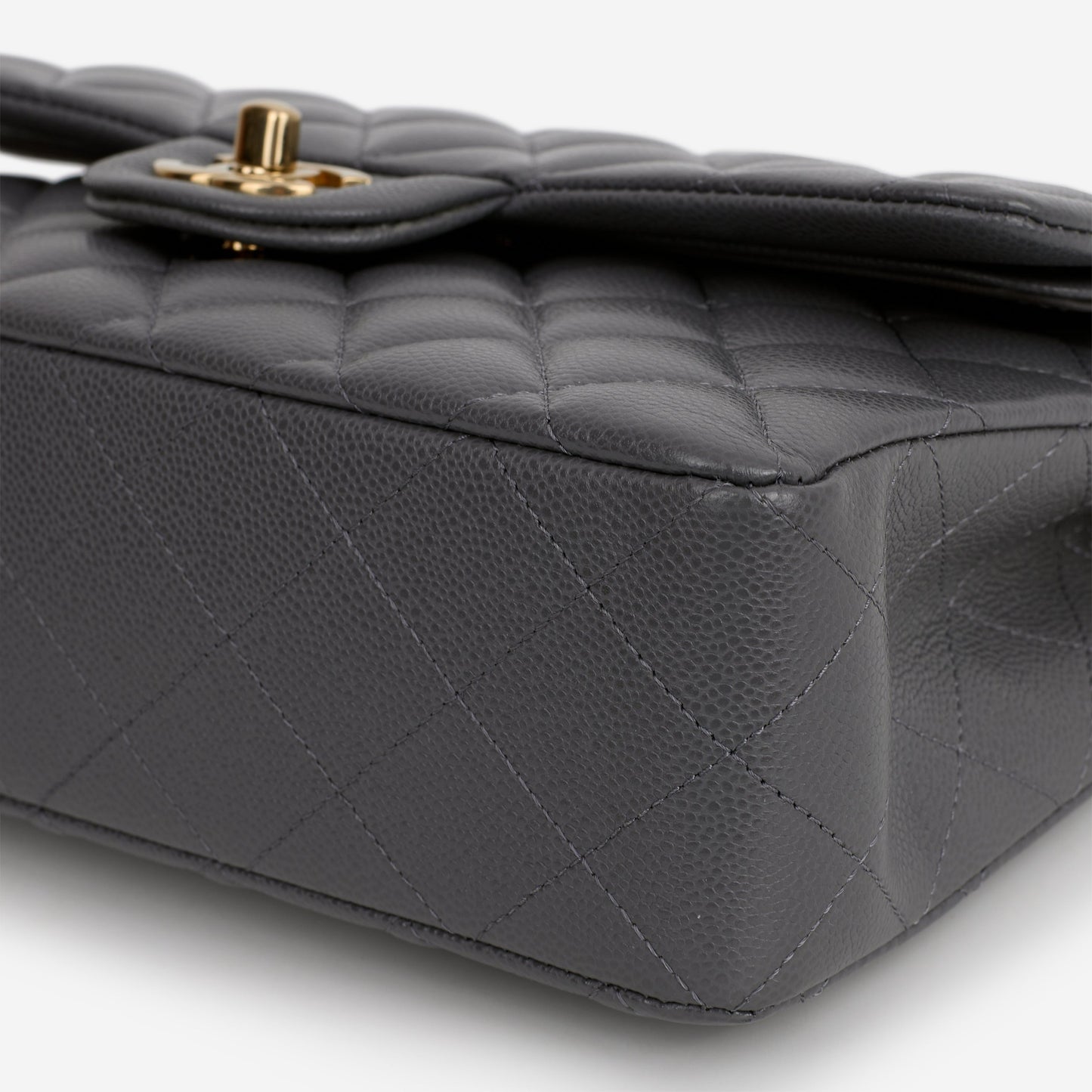 Chanel Small Classic Flap - Dark Grey Caviar | Champagne Gold Hardware