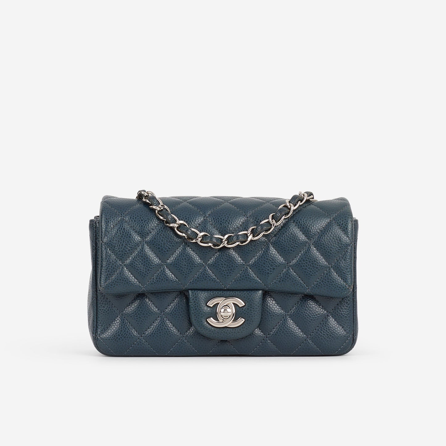 Chanel Mini Rectangular - Dark Teal Caviar | Silver Hardware