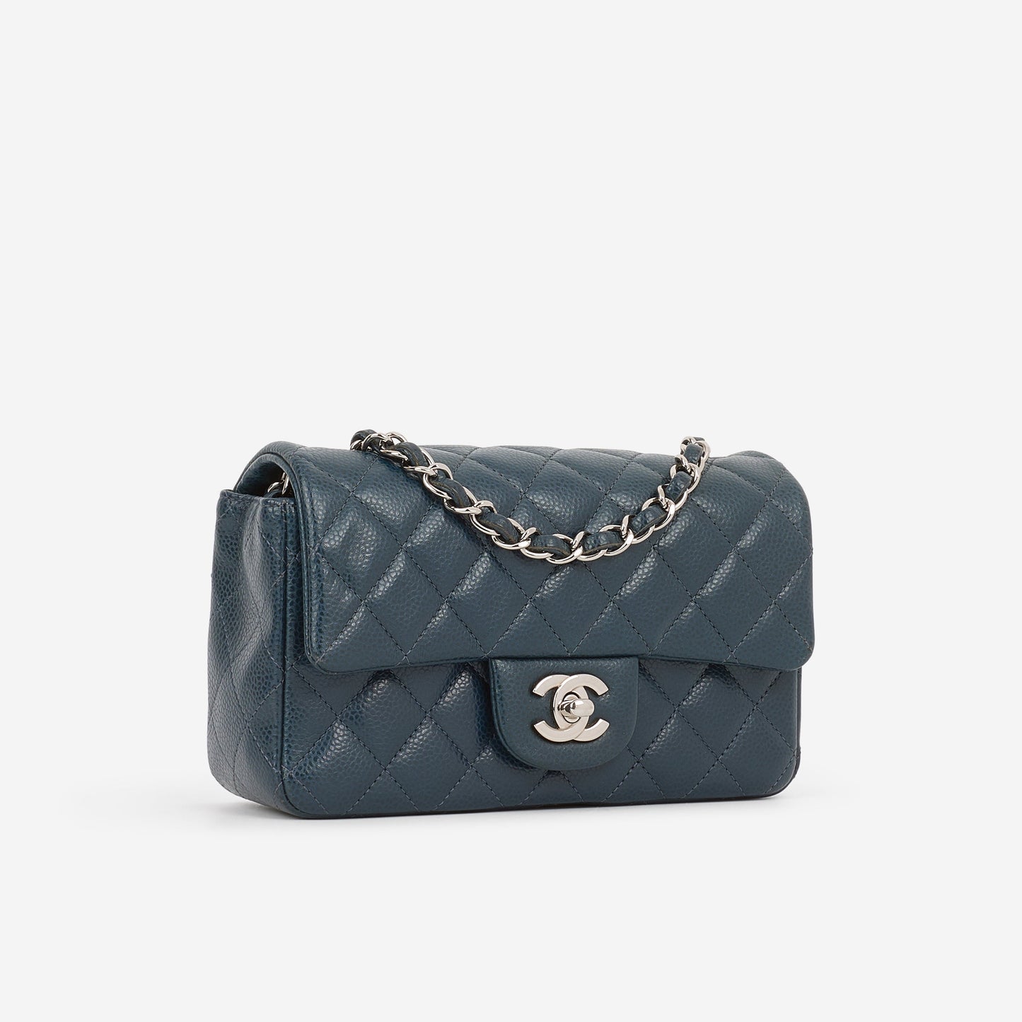 Chanel Mini Rectangular - Dark Teal Caviar | Silver Hardware