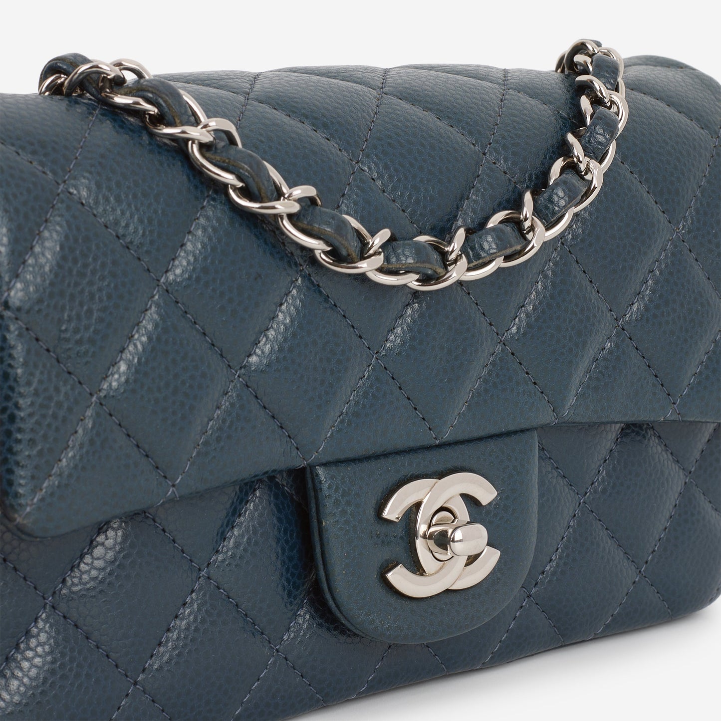 Chanel Mini Rectangular - Dark Teal Caviar | Silver Hardware