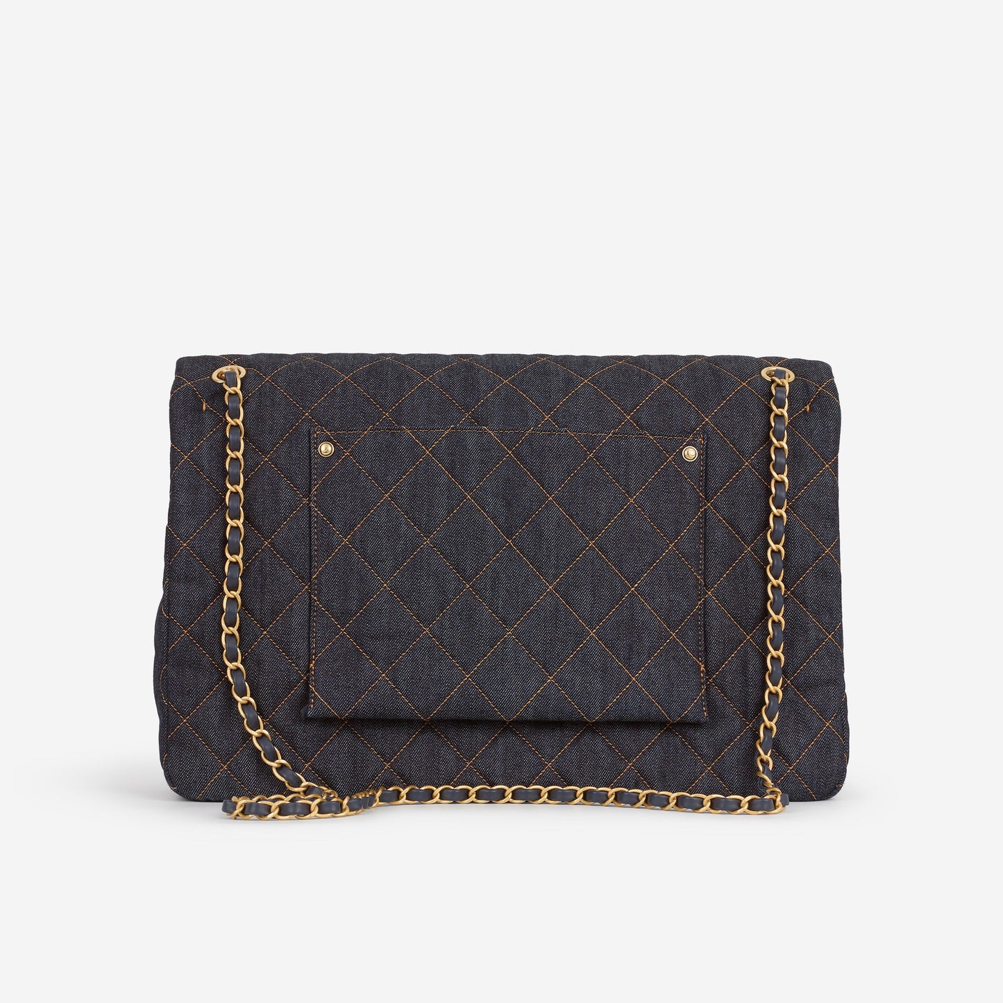 Chanel 26P Maxi Classic Flap - Dark Blue Denim | Aged-Gold Hardware