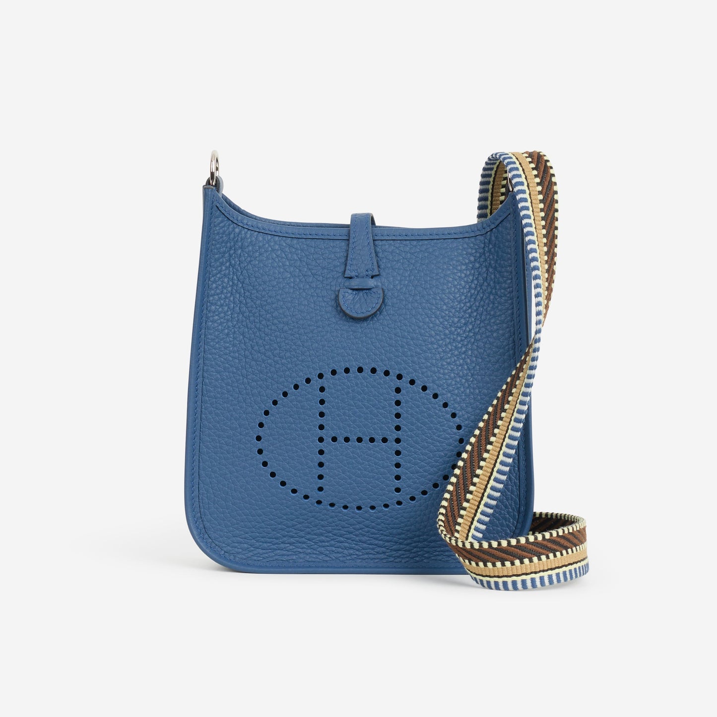 Hermès Mini Evelyne 16 - Bleu Tie Clemence / Contrasting Strap | Palladium Hardware