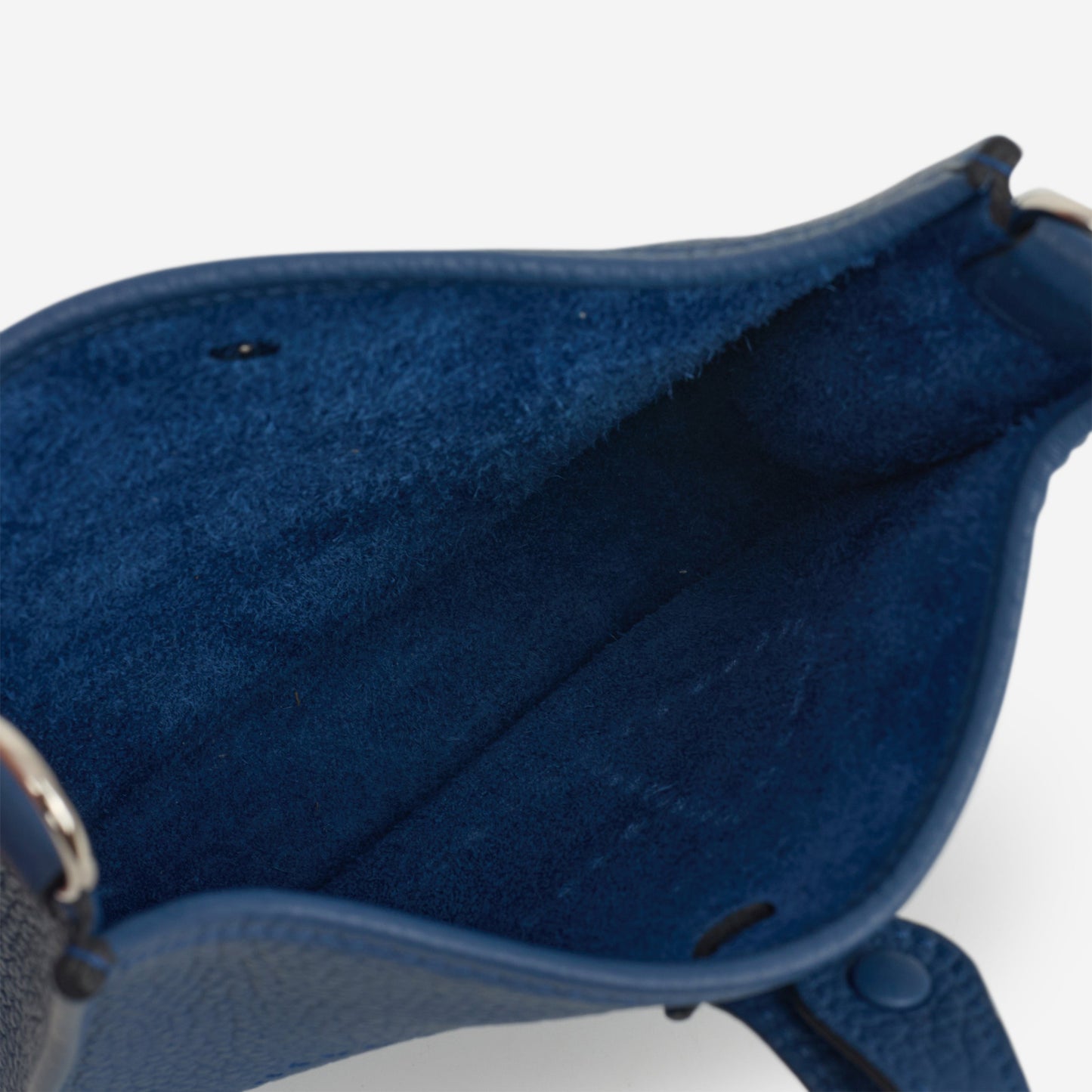 Hermès Mini Evelyne 16 - Bleu Tie Clemence / Contrasting Strap | Palladium Hardware