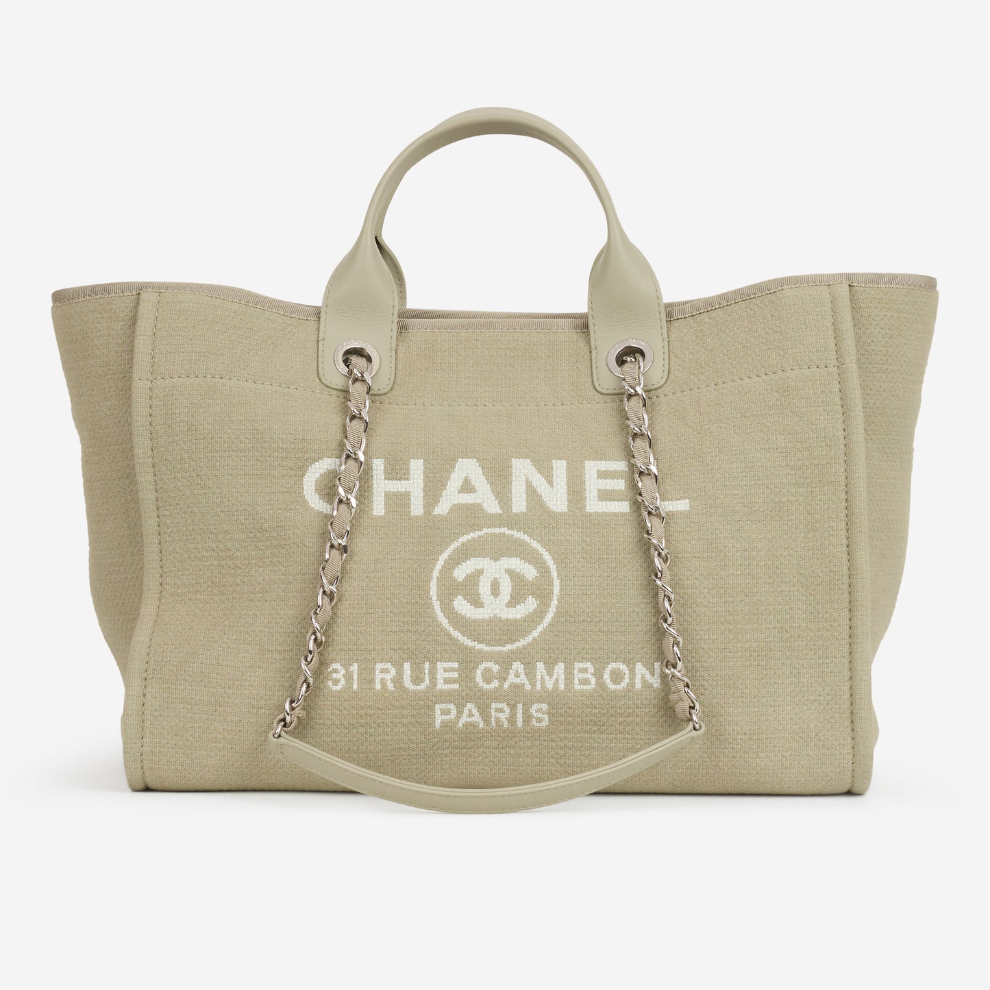 Chanel Deauville - Large Light Grey Fabric | Silver Hardware