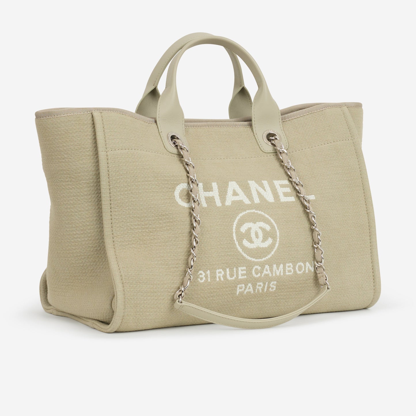 Chanel Deauville - Large Light Grey Fabric | Silver Hardware