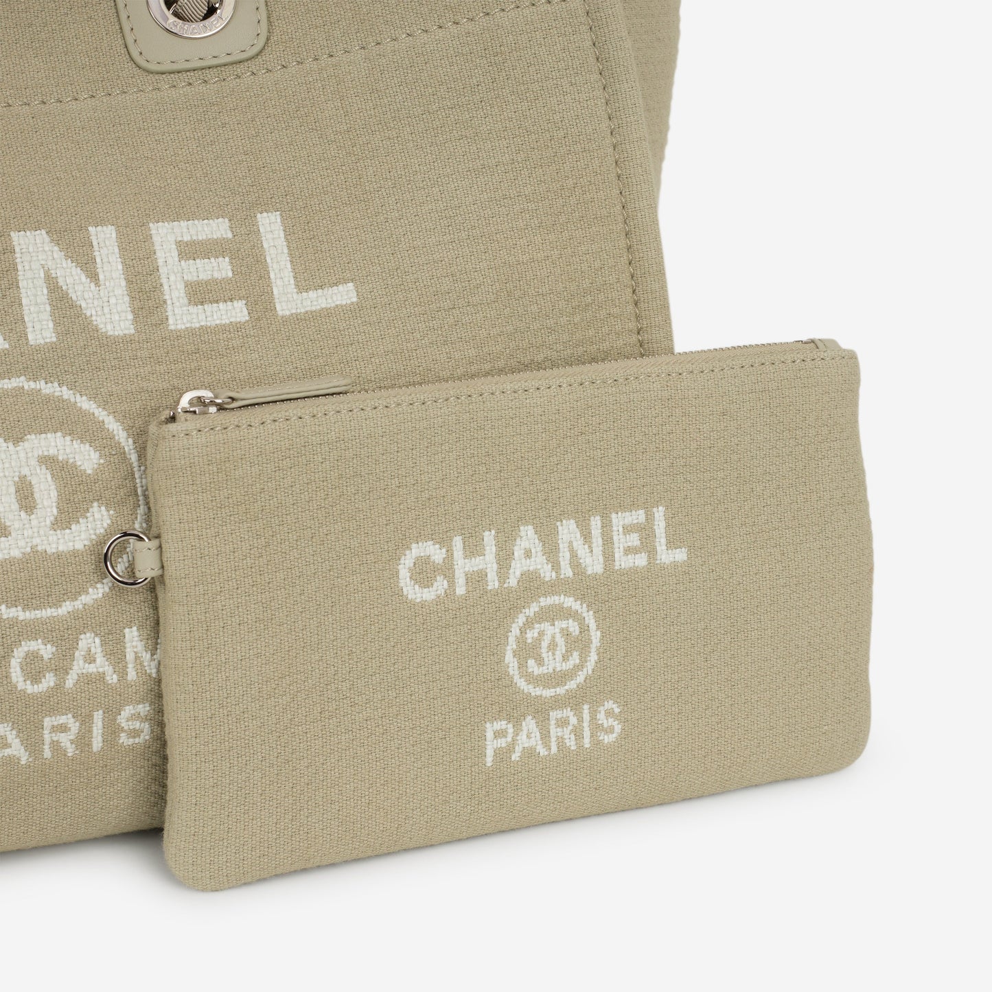 Chanel Deauville - Large Light Grey Fabric | Silver Hardware