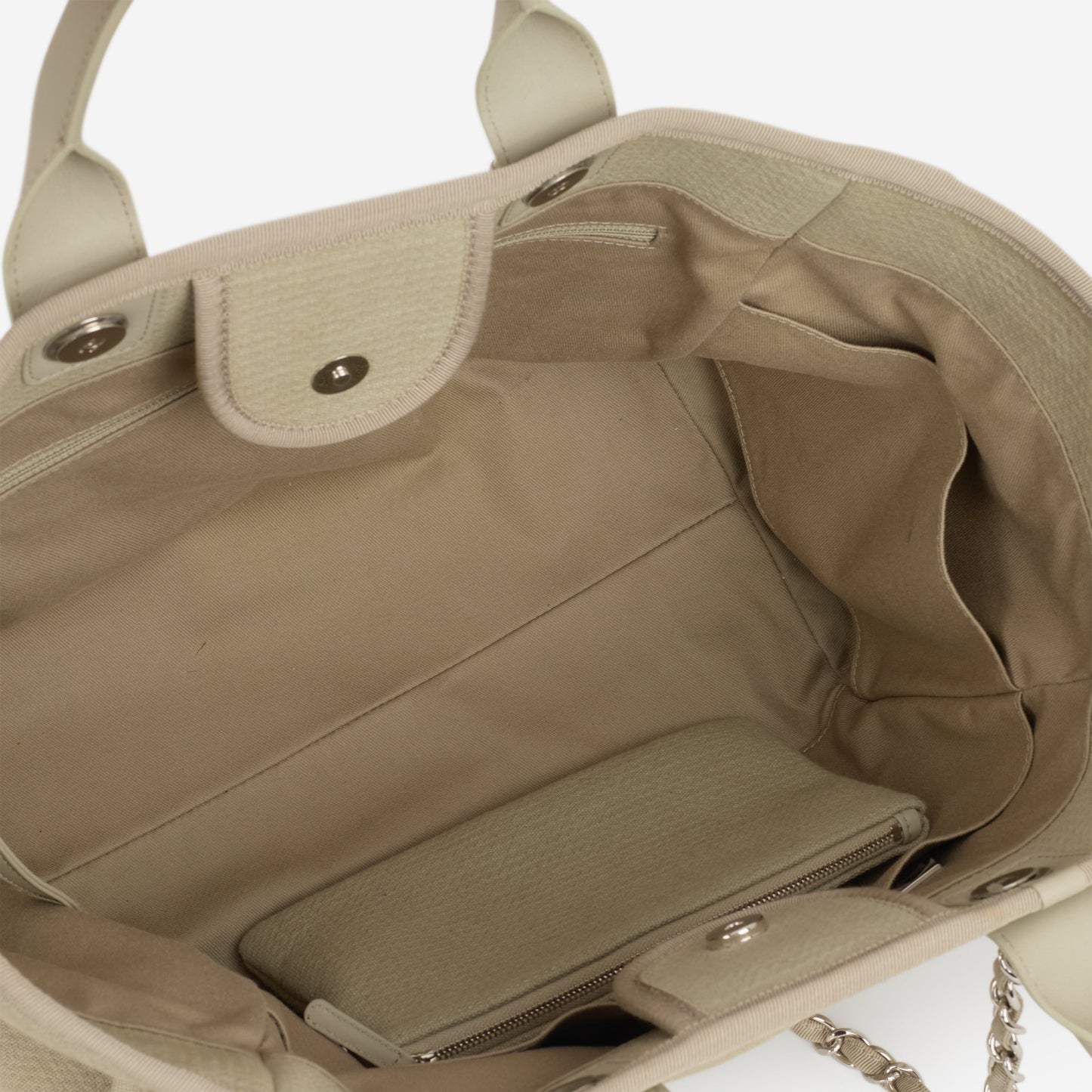 Chanel Deauville - Large Light Grey Fabric | Silver Hardware