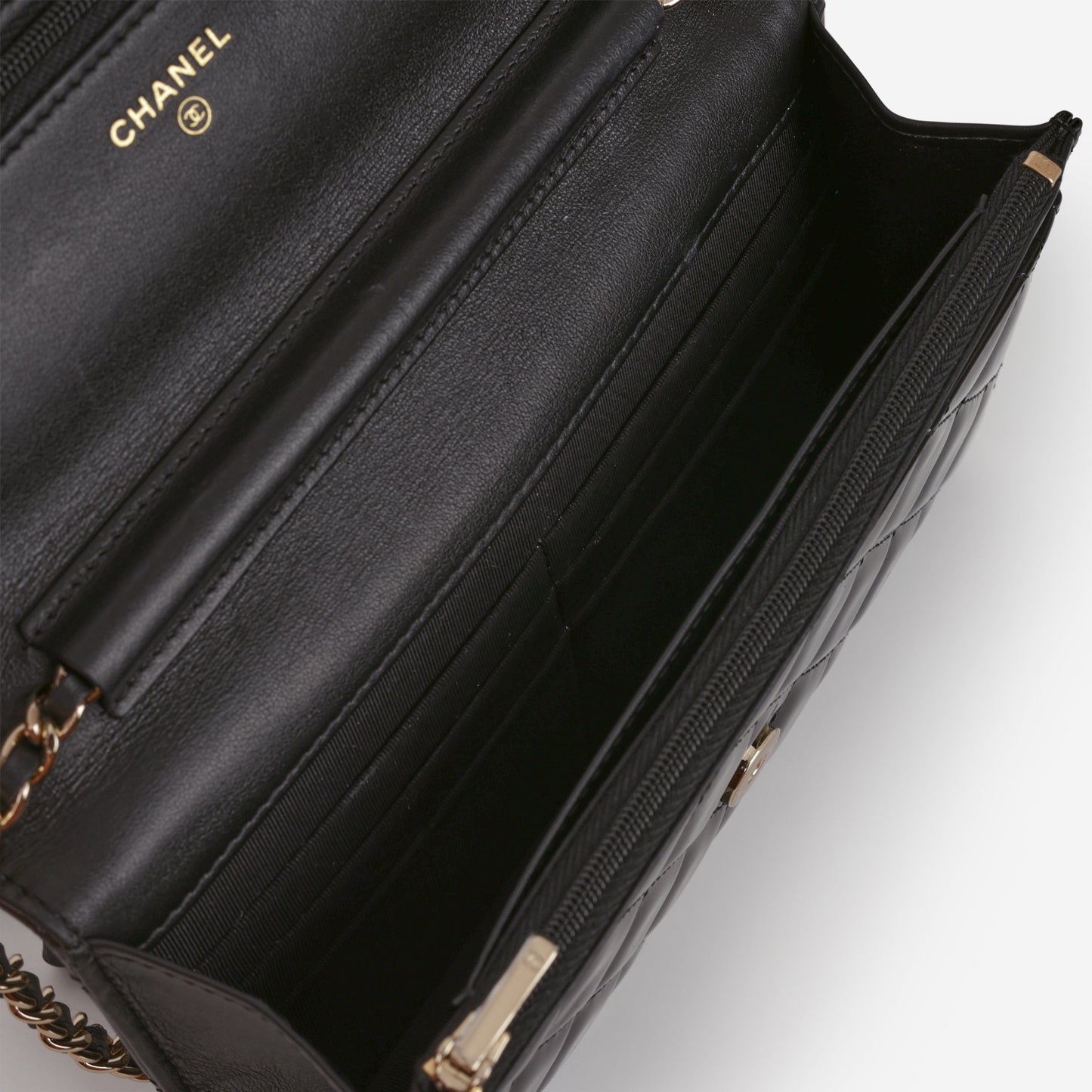 Chanel Classic Wallet on Chain - Black Patent | Champagne Gold Hardware