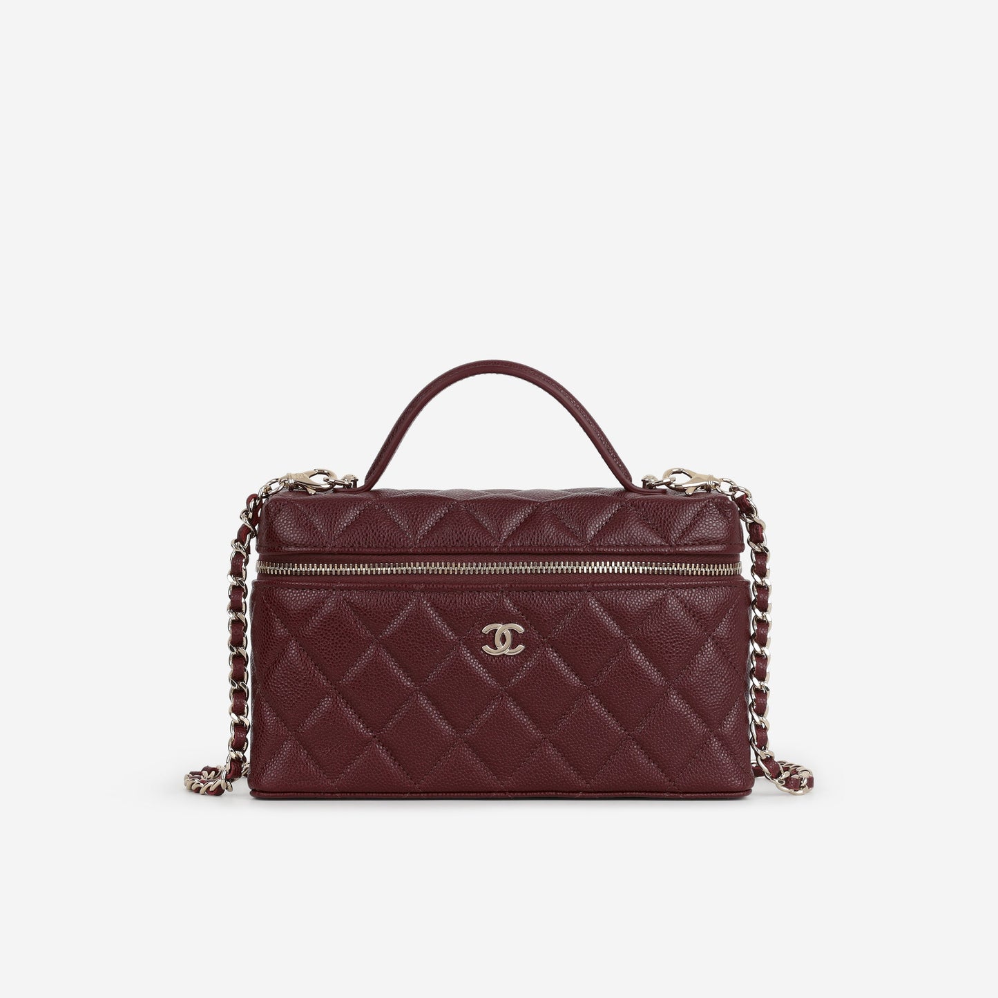 Chanel Top Handle Vanity With Chain - Burgundy Caviar | Champagne Gold Hardware