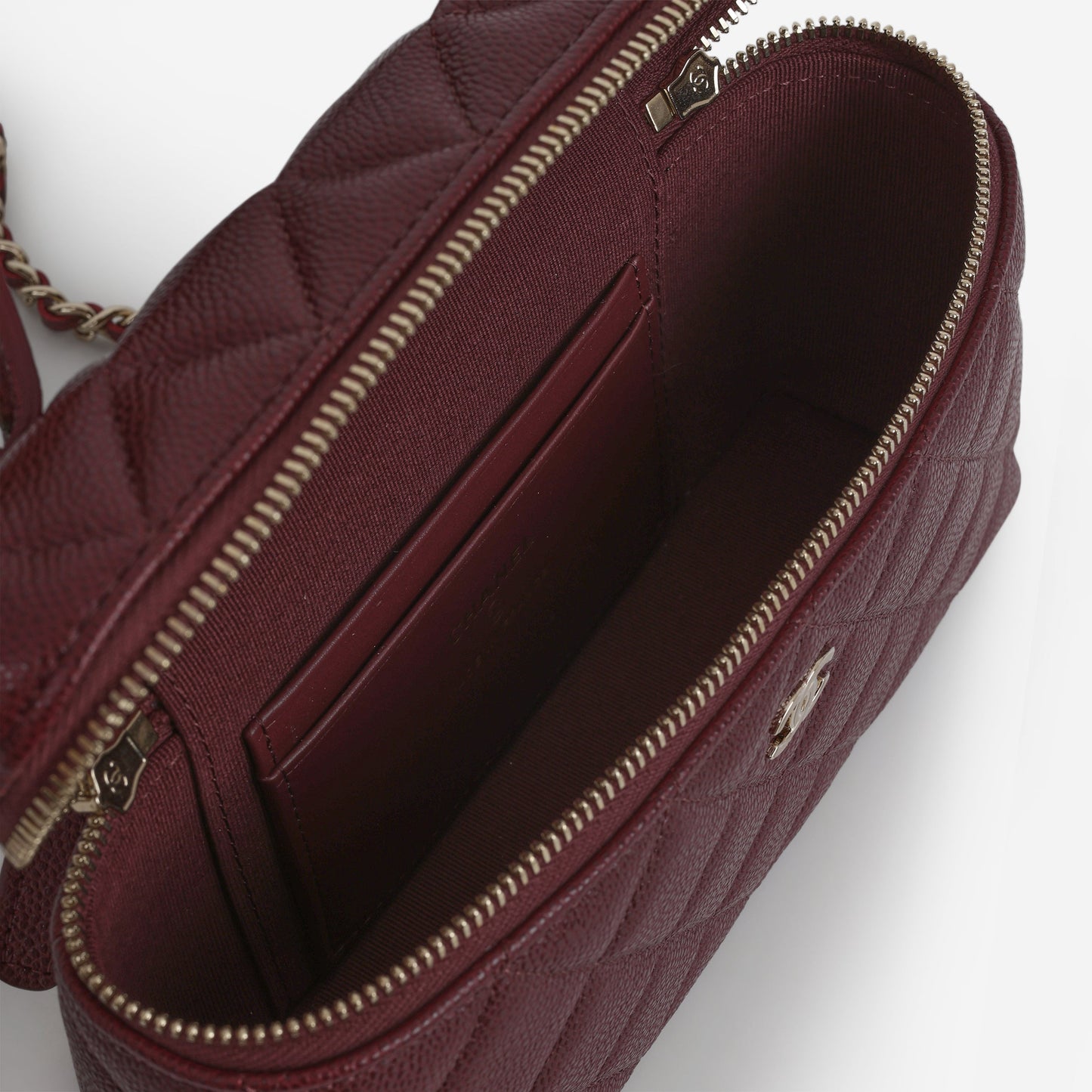 Chanel Top Handle Vanity With Chain - Burgundy Caviar | Champagne Gold Hardware