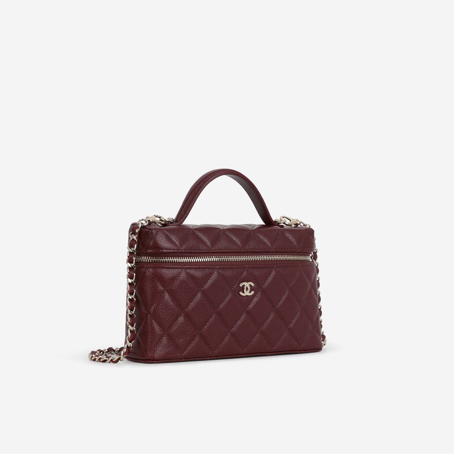 Chanel Top Handle Vanity With Chain - Burgundy Caviar | Champagne Gold Hardware