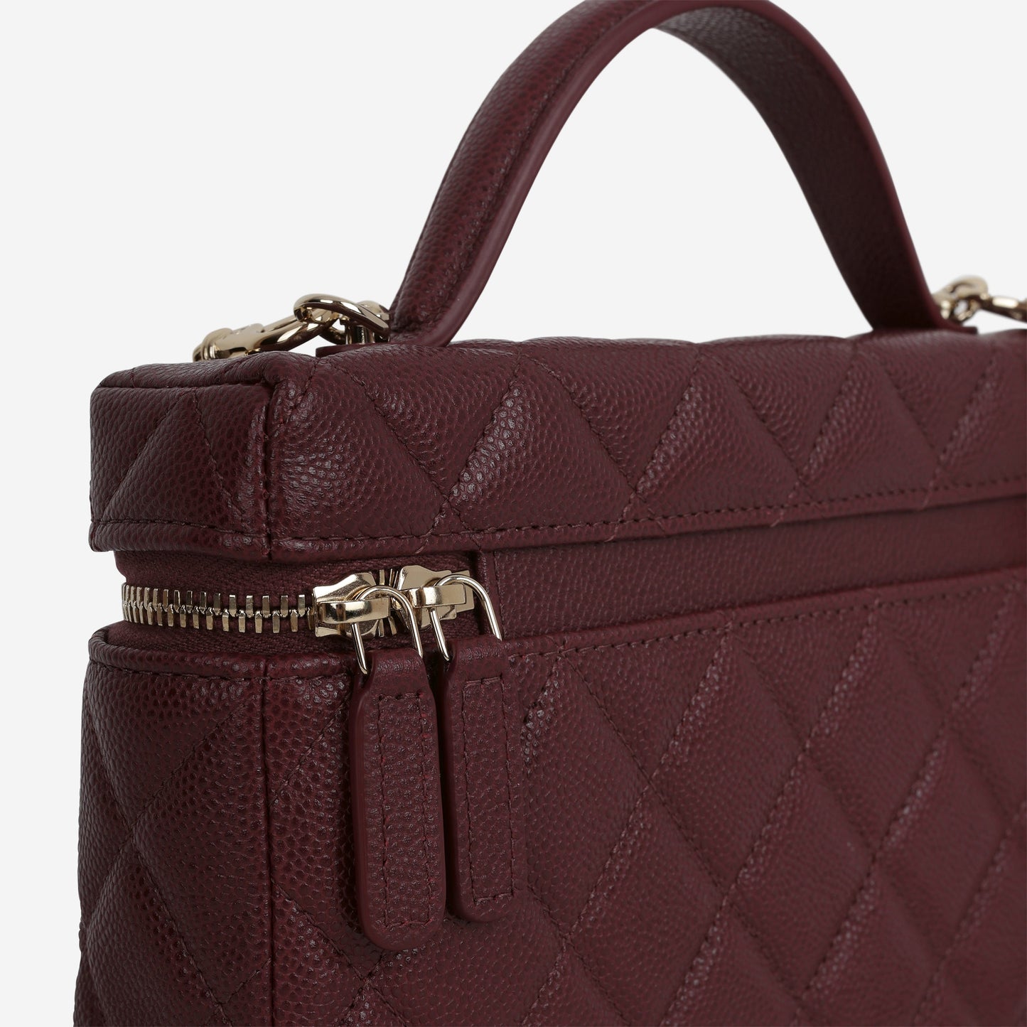 Chanel Top Handle Vanity With Chain - Burgundy Caviar | Champagne Gold Hardware