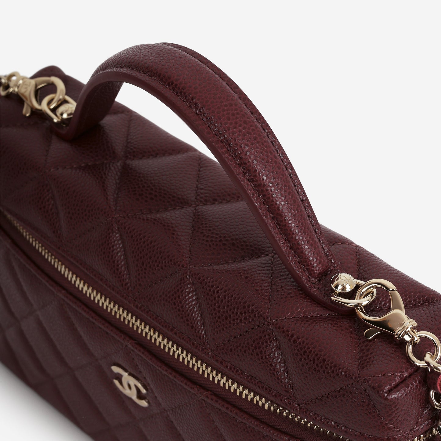 Chanel Top Handle Vanity With Chain - Burgundy Caviar | Champagne Gold Hardware