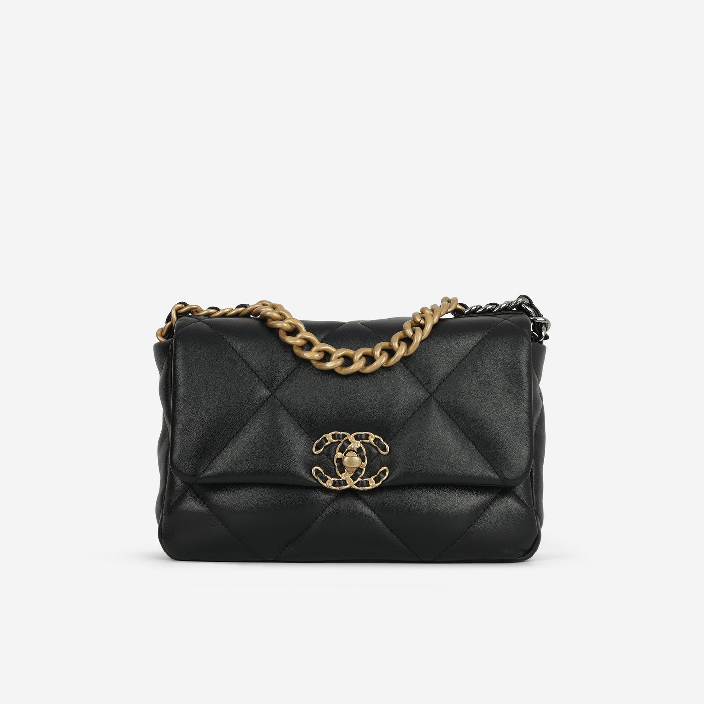 Chanel Small 19 Flap Bag - Black Lambskin | Gold & Silver Hardware