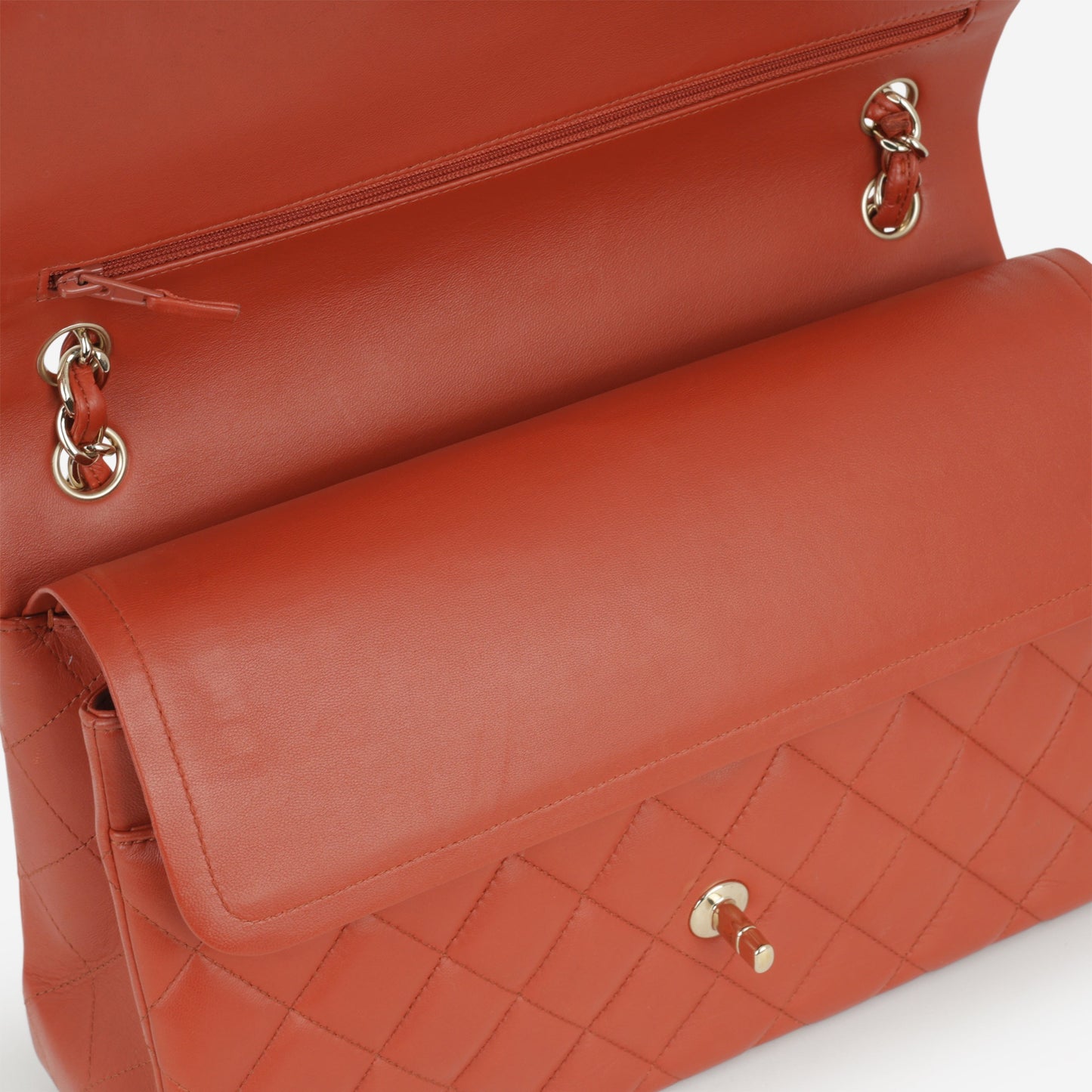 Chanel Jumbo Classic Flap - Brick Red Lambskin | Champagne Gold Hardware