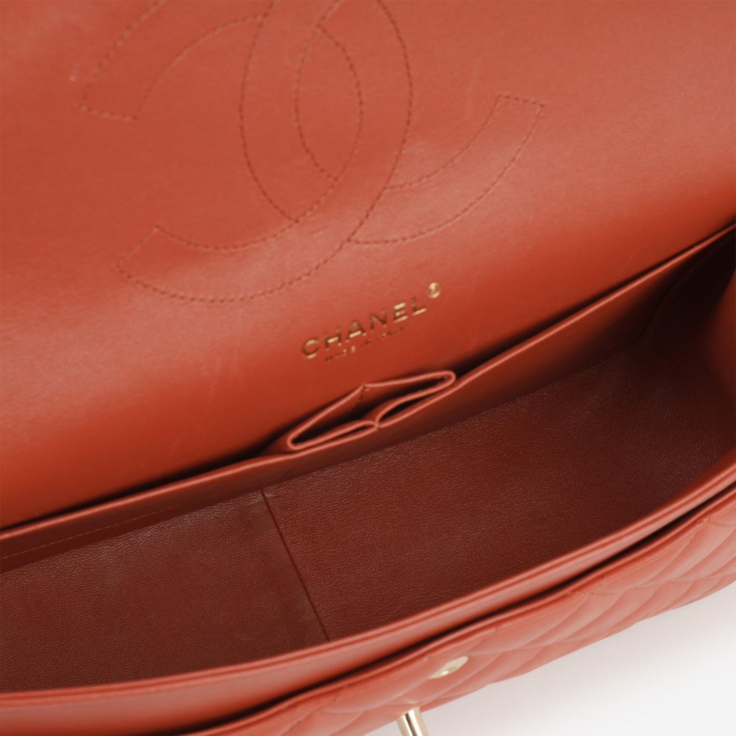 Chanel Jumbo Classic Flap - Brick Red Lambskin | Champagne Gold Hardware