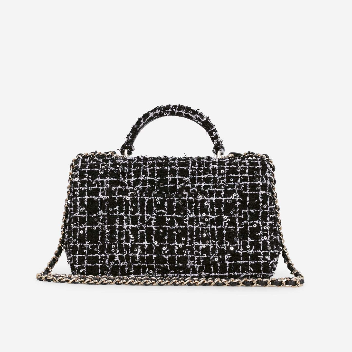 Chanel Mini Top Handle Flap - Black / White Tweed | Gold Hardware