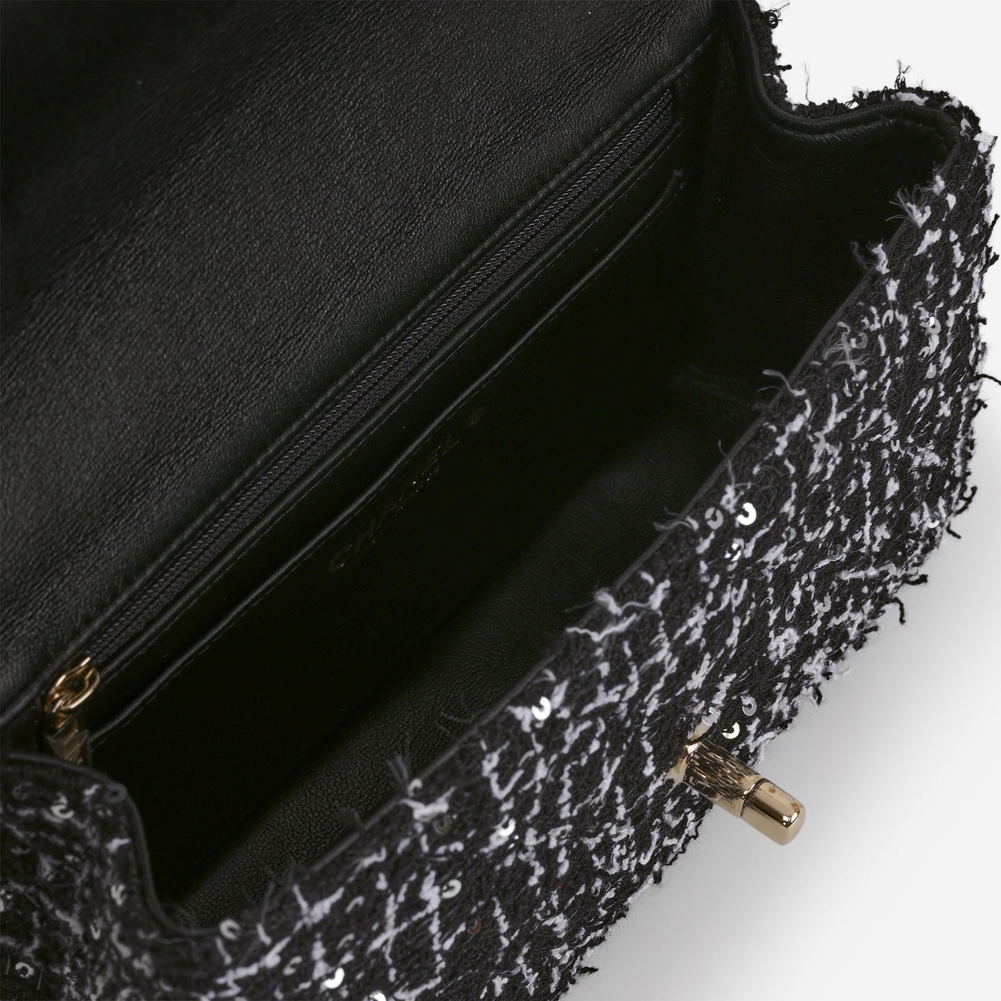 Chanel Mini Top Handle Flap - Black / White Tweed | Gold Hardware