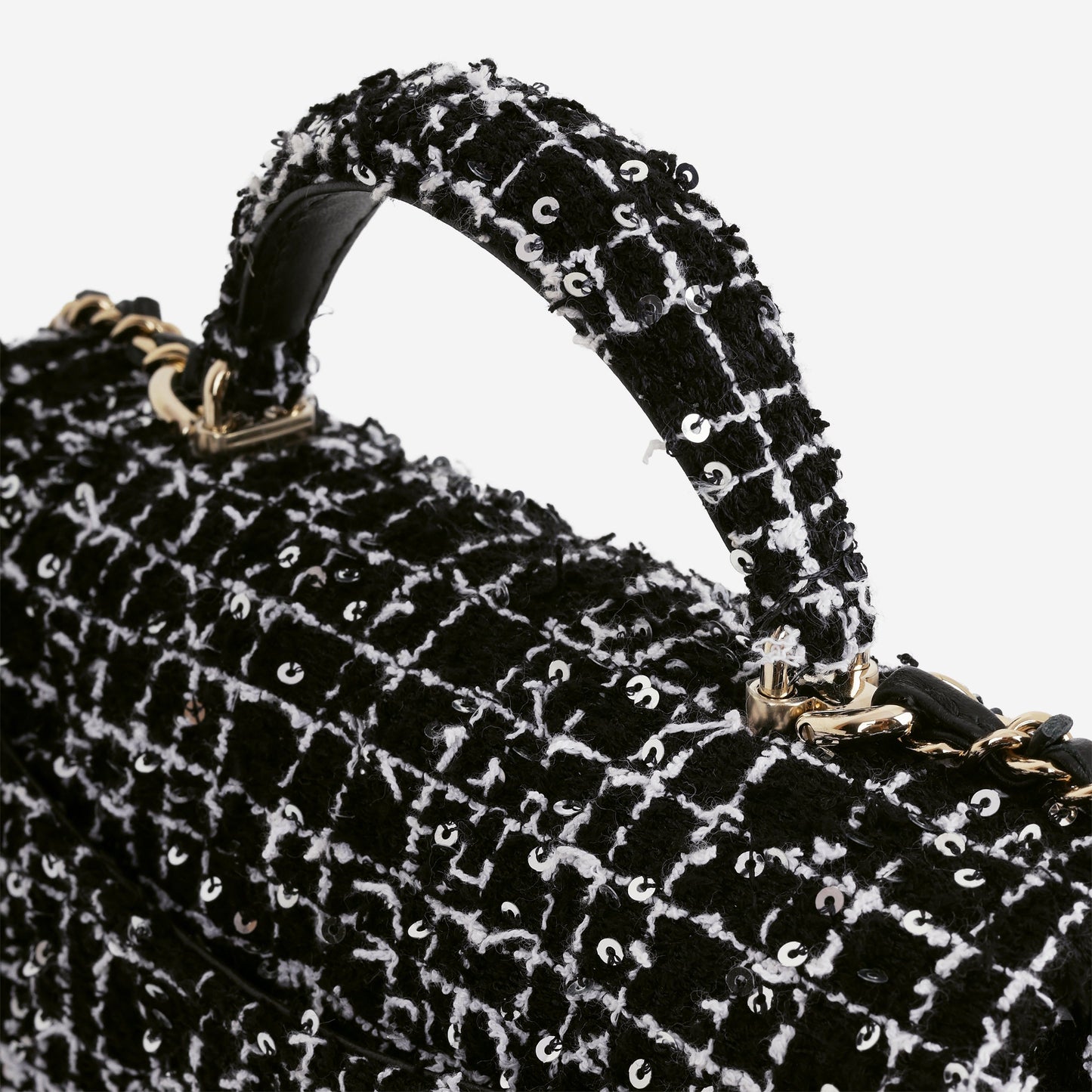 Chanel Mini Top Handle Flap - Black / White Tweed | Gold Hardware