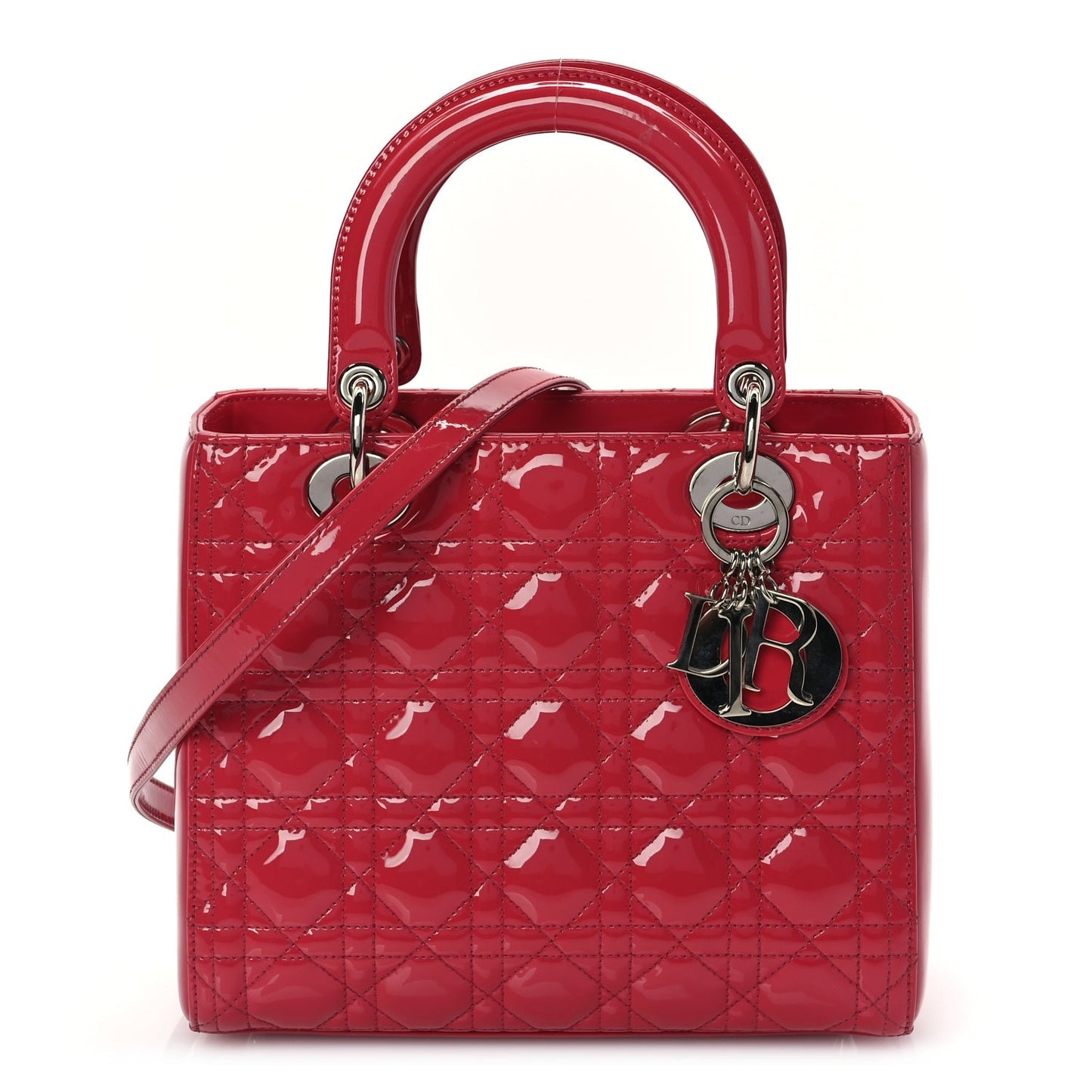 Christian Dior Patent Cannage Medium Lady Dior Fuchsia