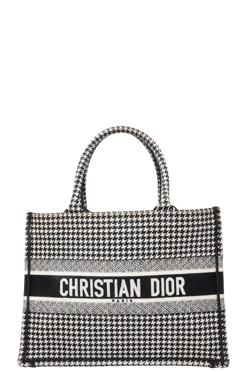 CHRISTIAN DIOR Medium Houndstooth Book Tote Black White
