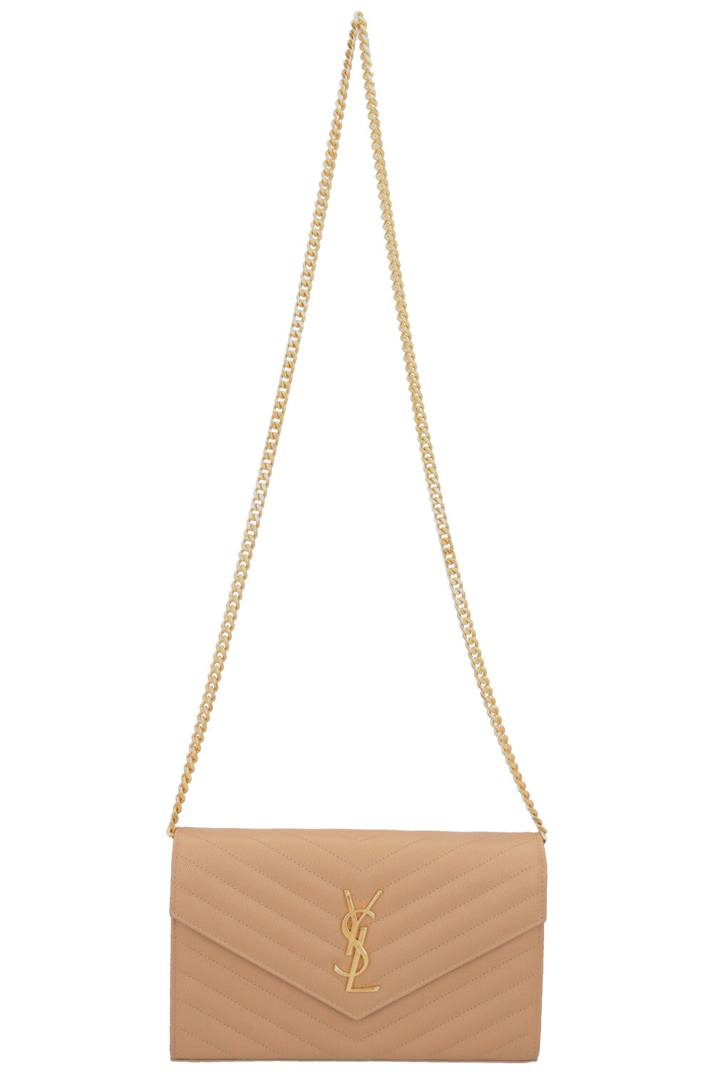 SAINT LAURENT Classic Cassandre Chain Wallet Leather Beige