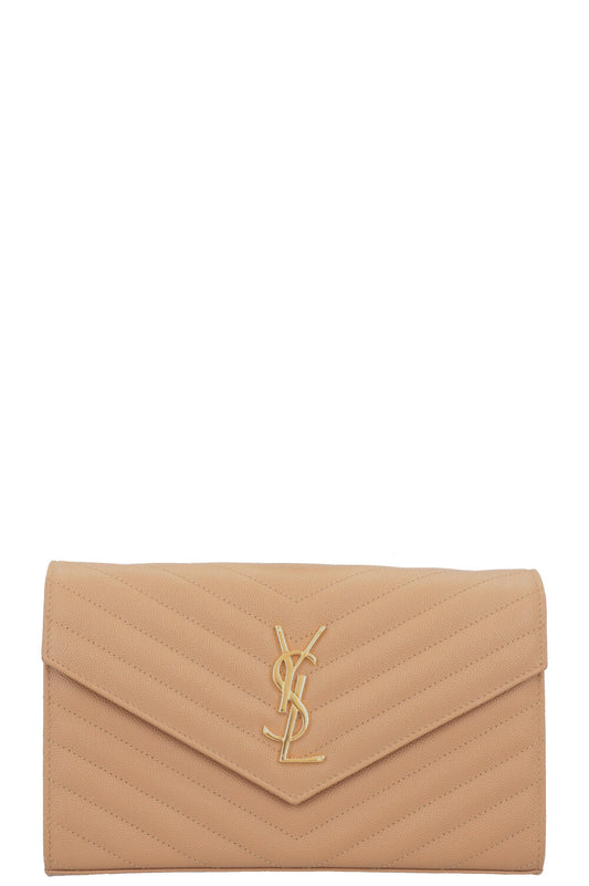 SAINT LAURENT Classic Cassandre Chain Wallet Leather Beige