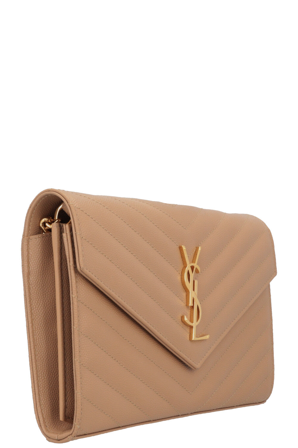 SAINT LAURENT Classic Cassandre Chain Wallet Leather Beige