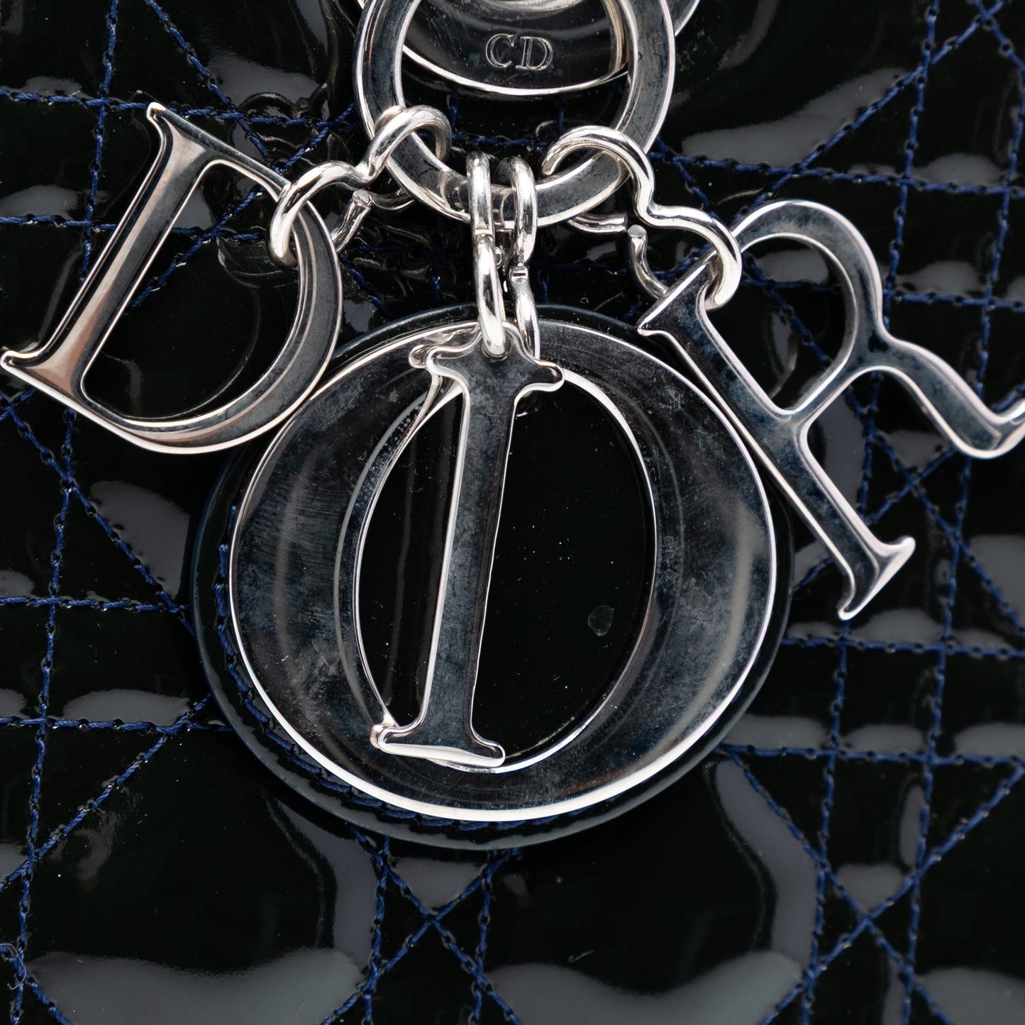 Blue Dior Large Patent Cannage Lady Dior Satchel