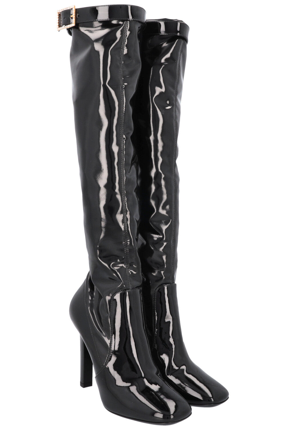 SAINT LAURENT Lala 105 Stretch Boots Patent Black