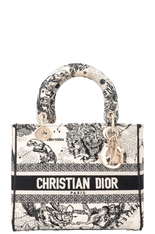 CHRISTIAN DIOR Medium Lady Dior D-Lite Hercules Canvas Ivory Black