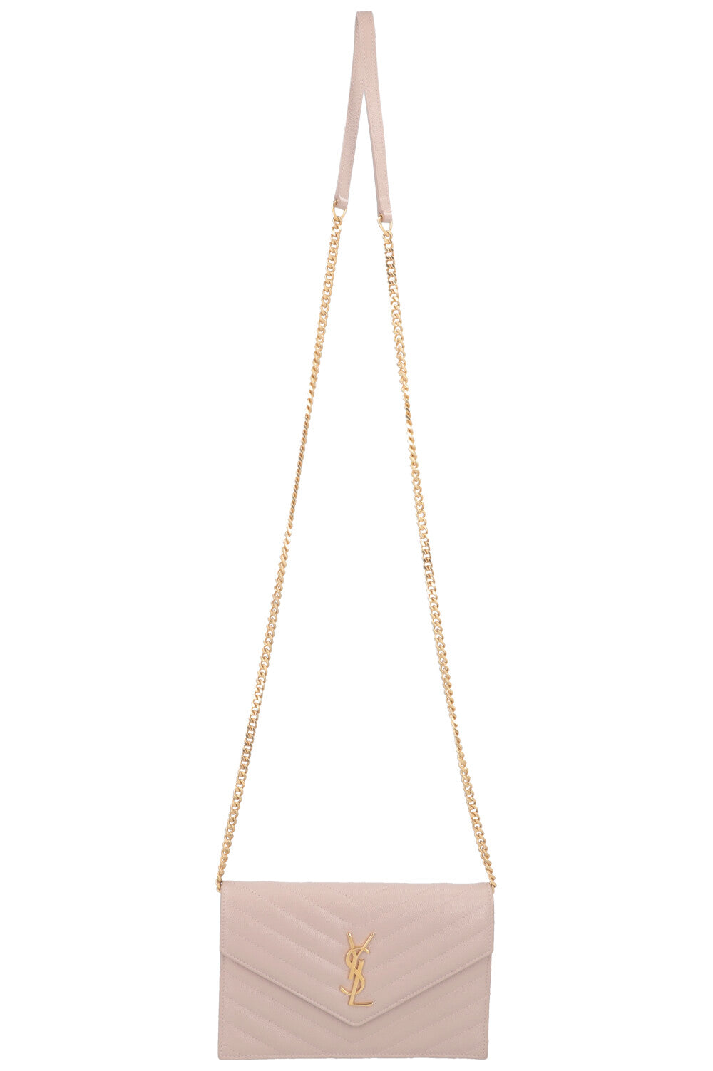 SAINT LAURENT Small Cassandre Envelope Chain Wallet Leather Beige