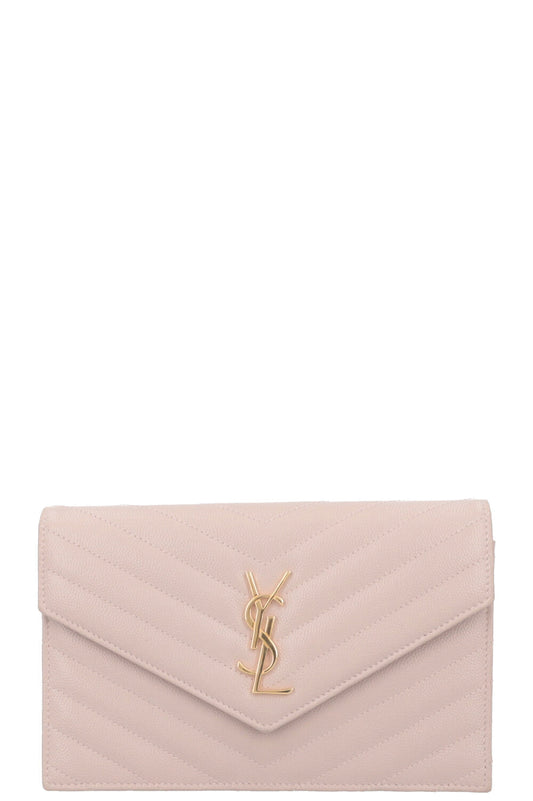 SAINT LAURENT Small Cassandre Envelope Chain Wallet Leather Beige