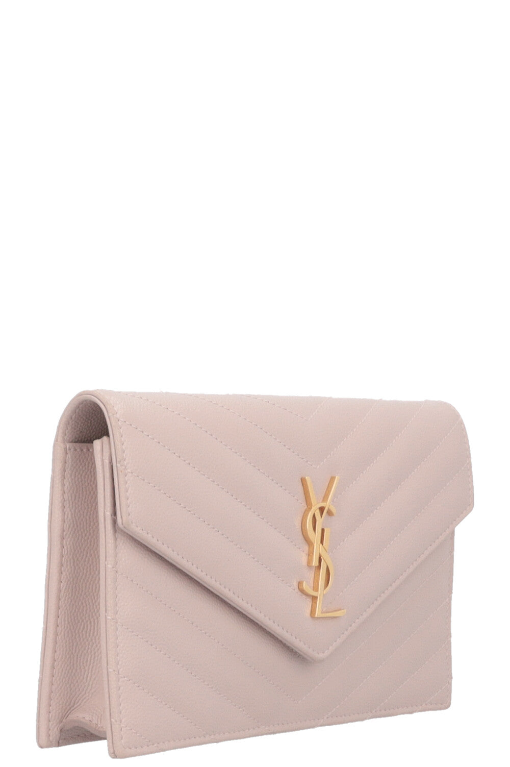 SAINT LAURENT Small Cassandre Envelope Chain Wallet Leather Beige