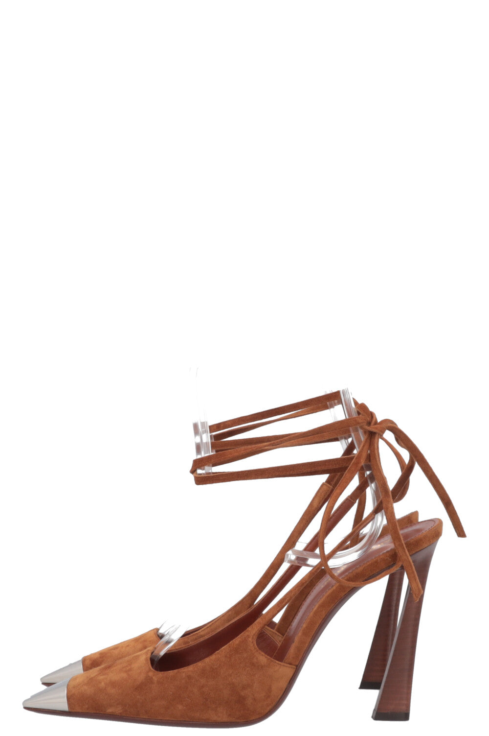 SAINT LAURENT Blade 105 Lace Up Heels Suede Brown