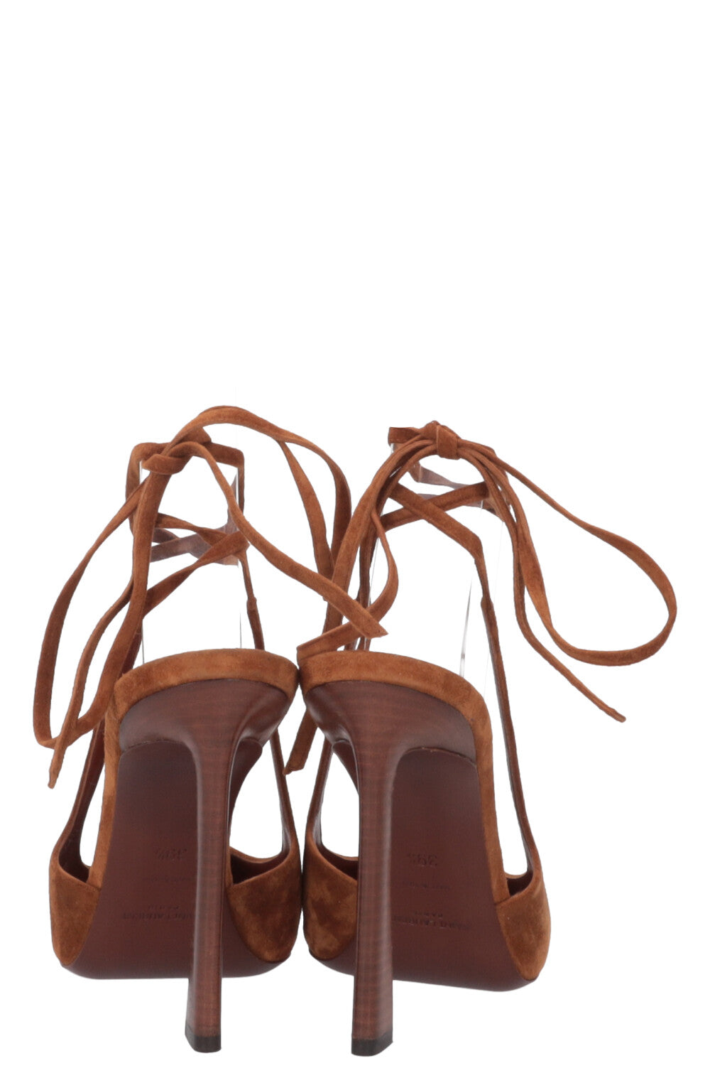 SAINT LAURENT Blade 105 Lace Up Heels Suede Brown