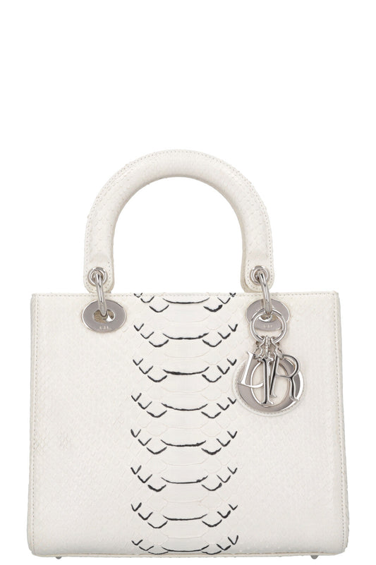 CHRISTIAN DIOR Medium Lady Dior Python White